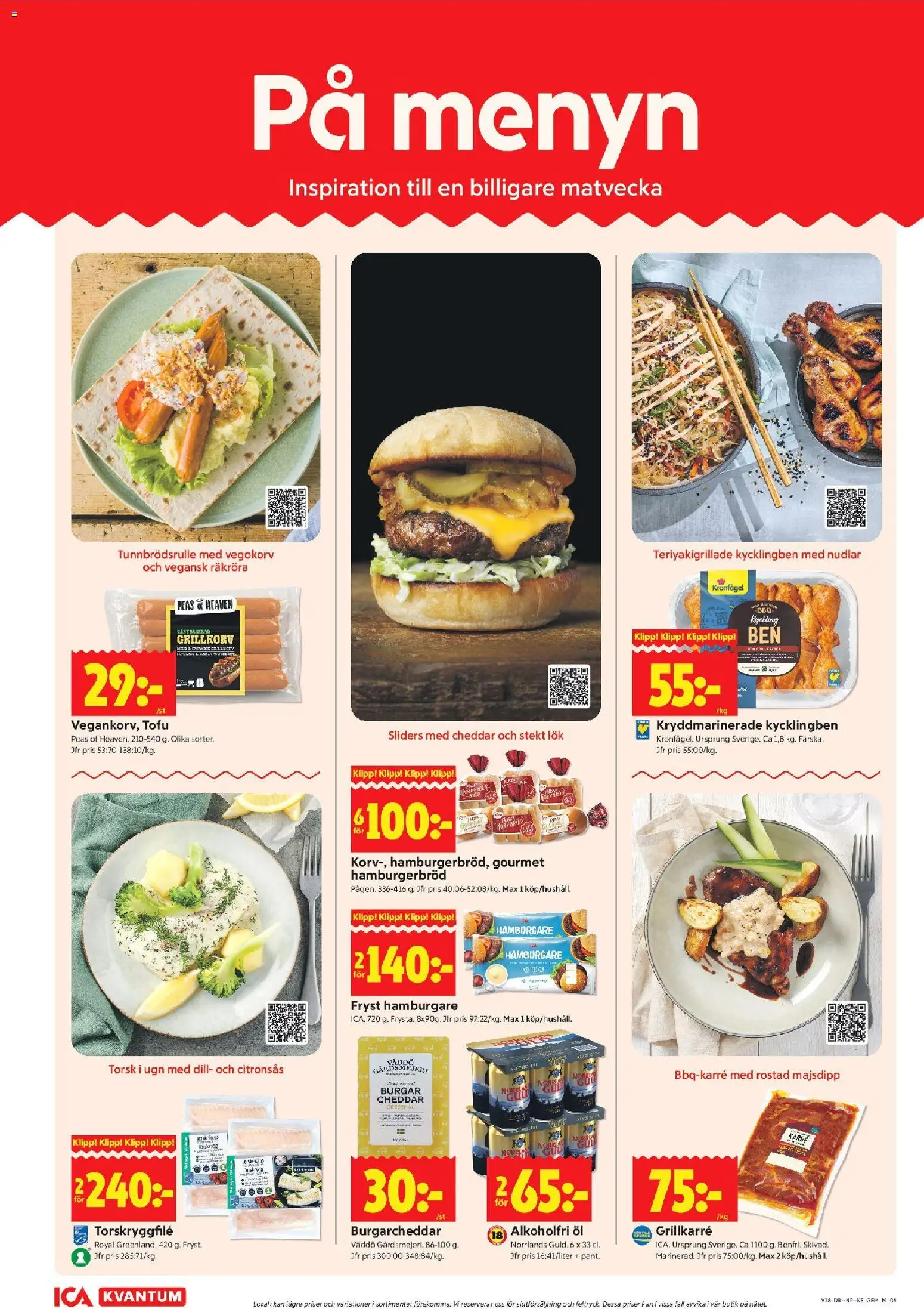 ICA Kvantum reklamblad aktuell från 27.04.2026 | Sida: 4 | Produkter: Gem, Cheddar, Hamburgerbröd, Grillkorv