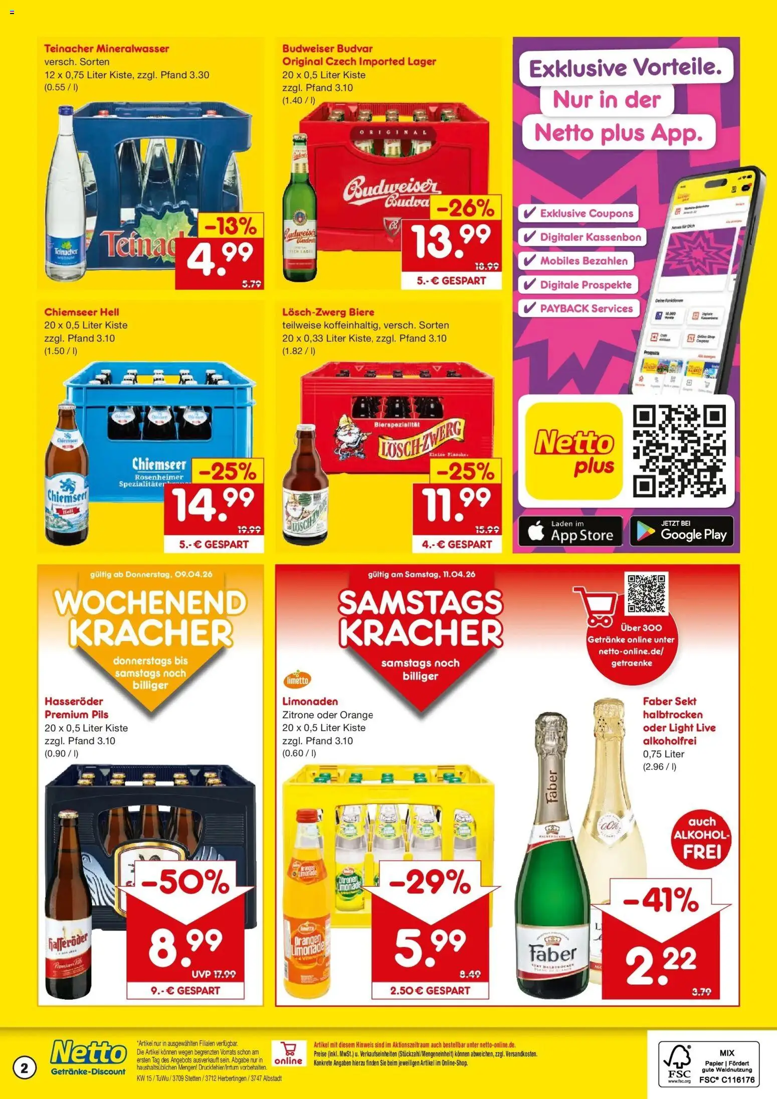 Netto Marken-Discount Prospekt Albstadt-Onstmettingen	 – gültig ab 05.04.2026 | Seite: 2 | Produkte: Orangen, Mineralwasser, Zitrone, Budweiser
