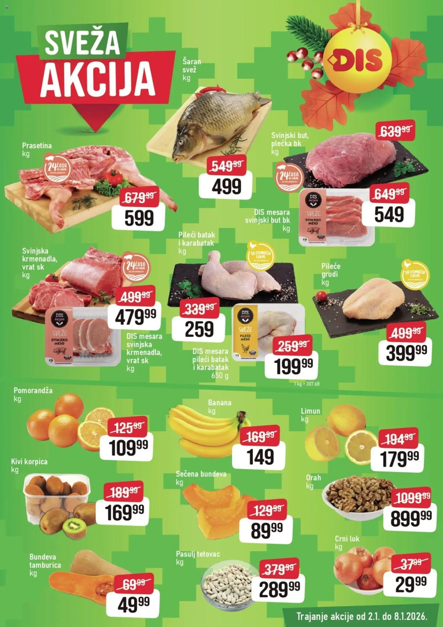 DIS katalog - važi od 02.01.2026 | Strana: 3 | Proizvode: Banana, Pasulj, Pileće meso, Svinjski but