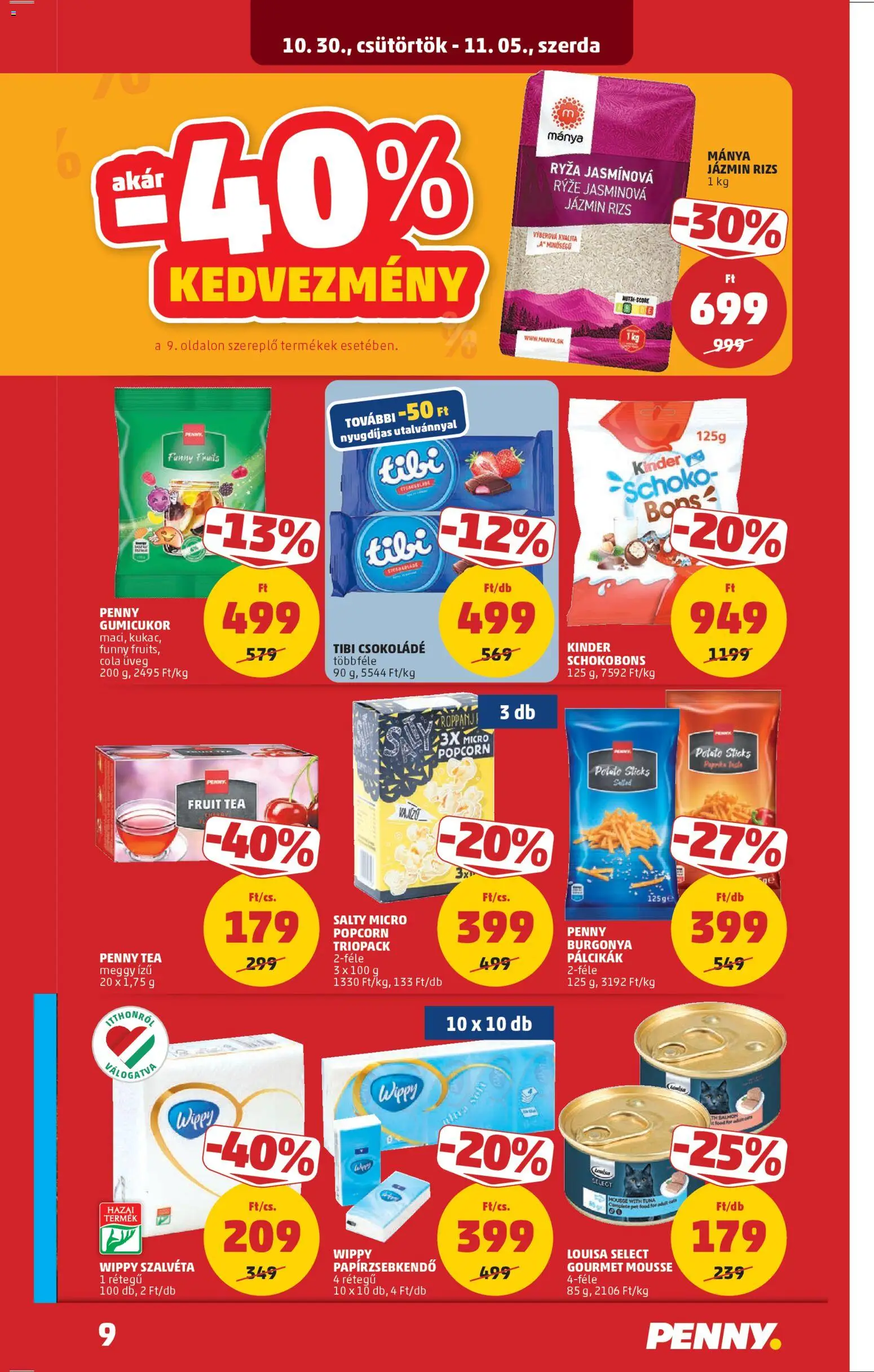 PENNY akciós ujság - amely érvényes a következő dátumtól: 30.10.2025 | Oldal: 13 | Termékek: Burgonya, Gumicukor, Papírzsebkendő, Csokoládé