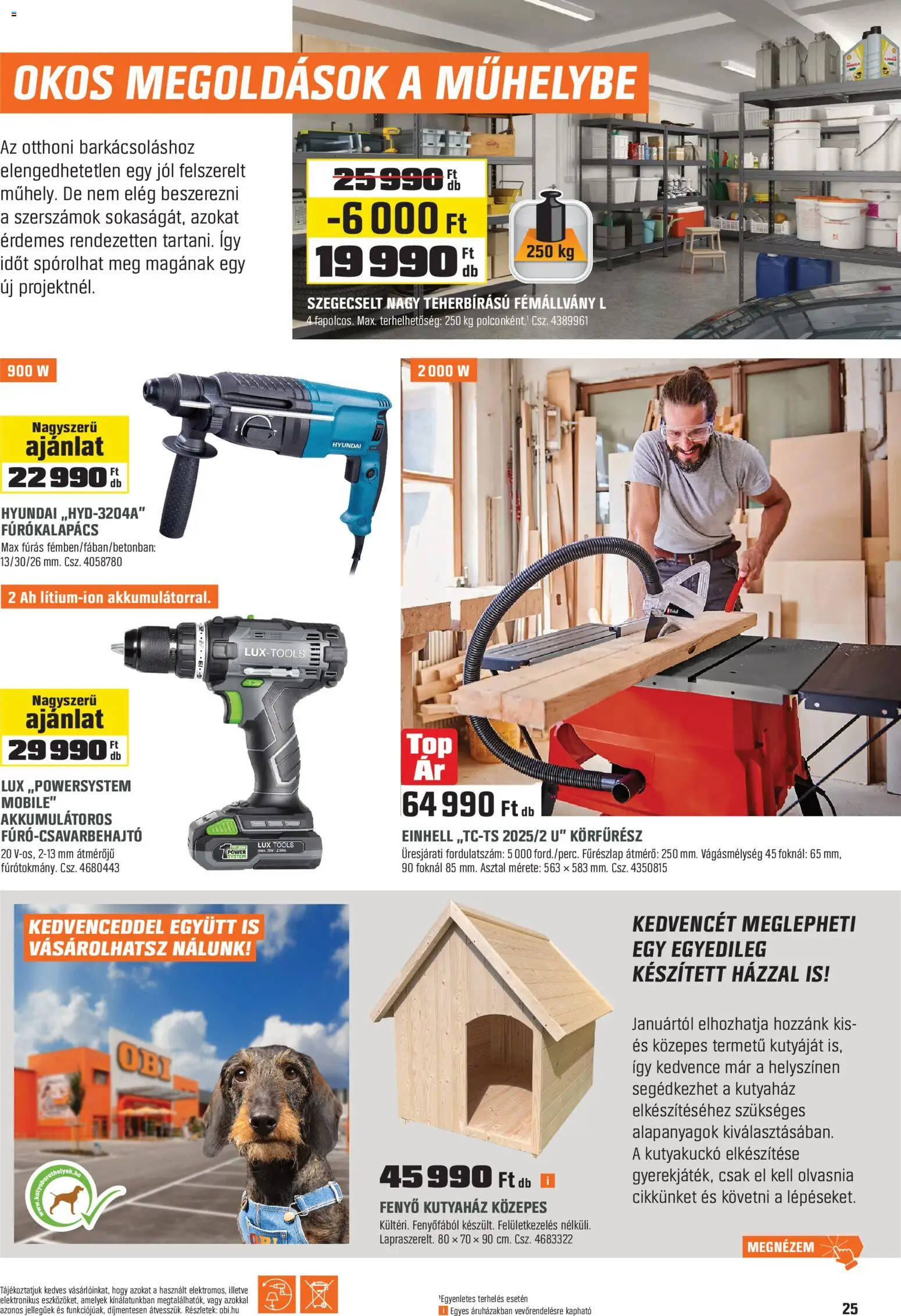 OBI akciós ujság - amely érvényes a következő dátumtól: 30.12.2025 | Oldal: 25 | Termékek: Kutyaház, Fúrókalapács, Asztal, Szerszámok