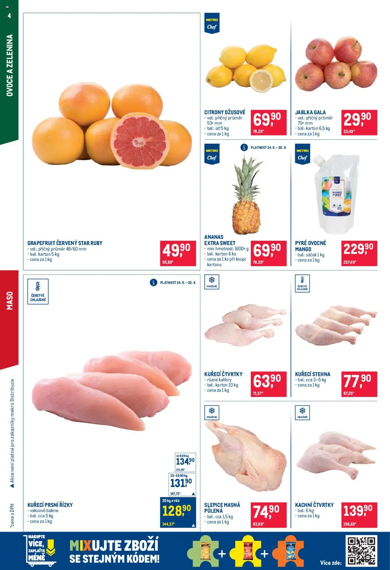Makro leták - Gastronomie od 24.09.2025 | Strana: 4 | Produkty: Ovoce, Kuřecí čtvrtky, Zelenina, Citróny