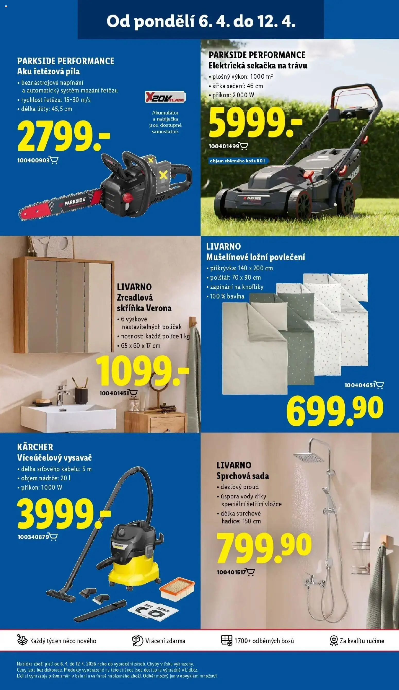 Lidl aktuální leták od 09.04.2026 | Strana: 47 | Produkty: Zrcadlová skříňka, Ložní povlečení, Vysavač, Elektrická sekačka