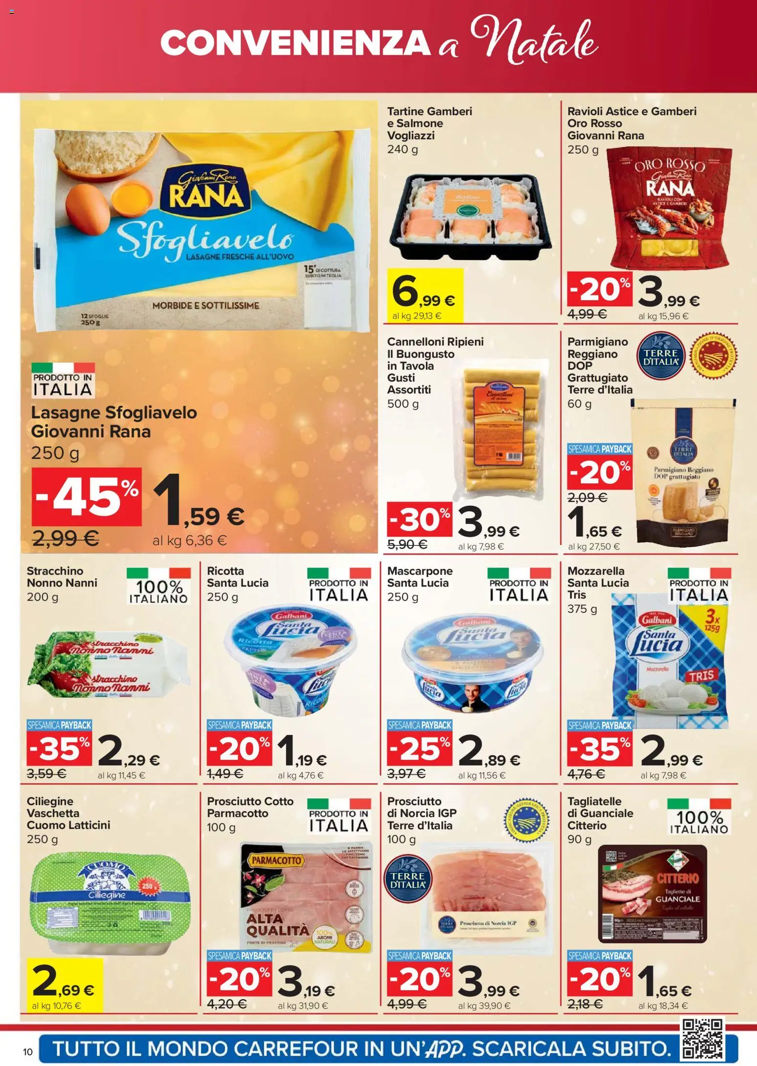 Volantino Carrefour del 18.12.2025 | Pagina: 10 | Prodotti: Prosciutto Cotto, Mozzarella, Stracchino, Parmigiano reggiano