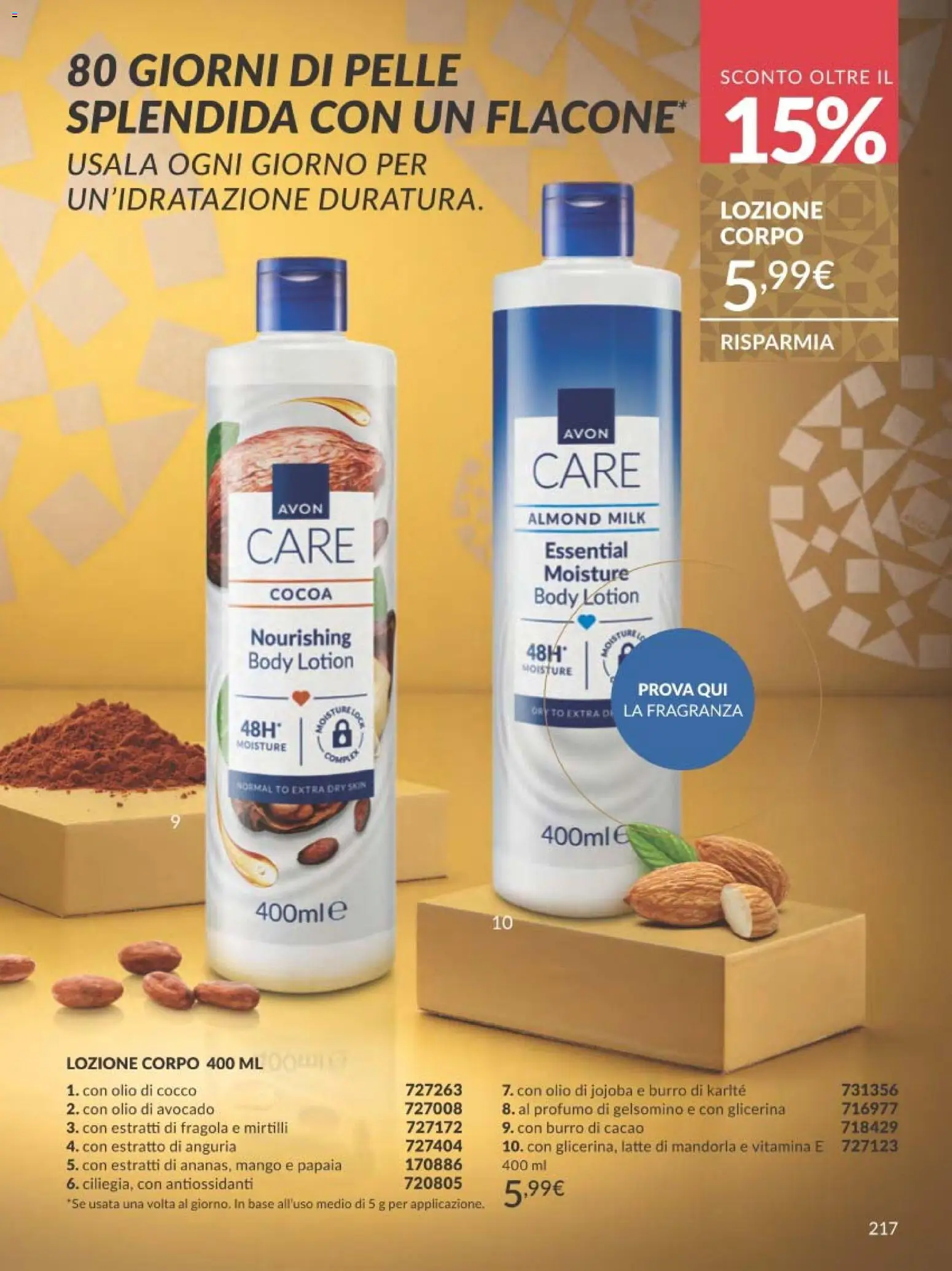 Volantino Avon del 01.12.2025 | Pagina: 217 | Prodotti: Olio, Burro, Cacao, Fragranza