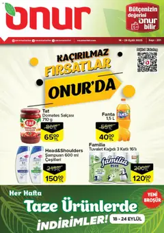 16.09.2025 tarihinden itibaren geçerli olan Onur Market kataloğu önizlemesi