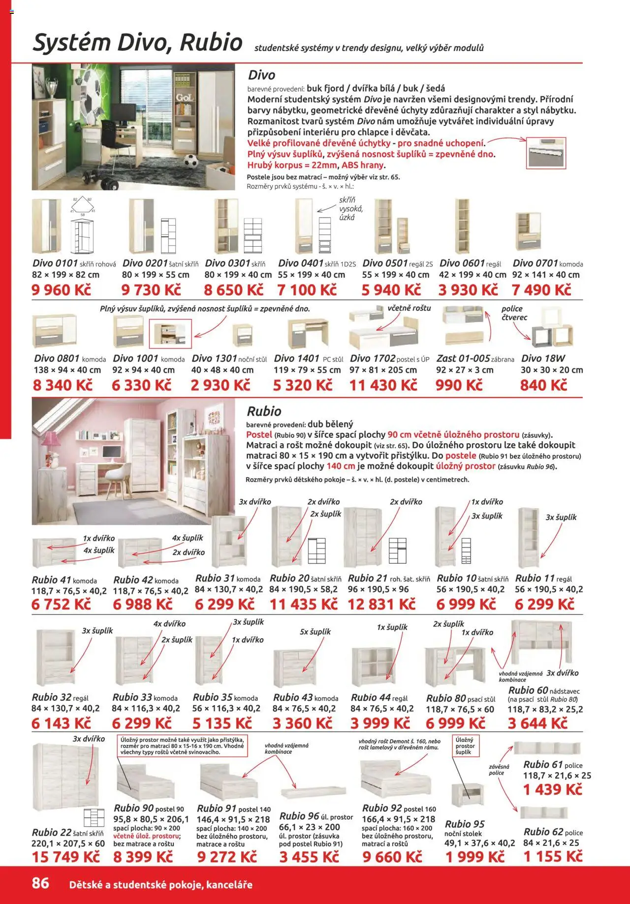 ORFA nábytek katalog 2025-2026 od 01.10.2025 | Strana: 86 | Produkty: Matrace, Šatní skříň, Stůl, Psací stůl