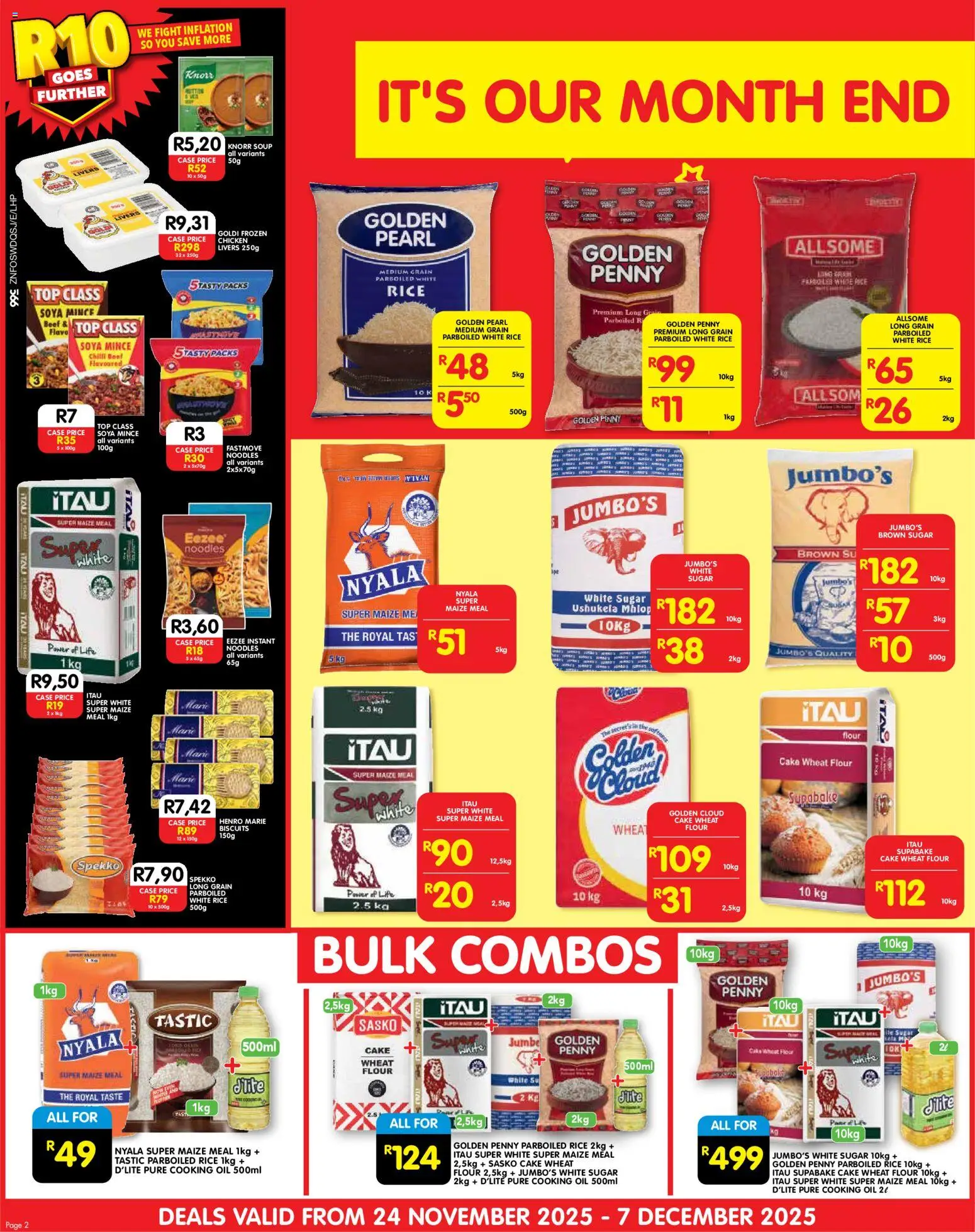 New Shoprite catalogue – valid from 24.11.2025 | Page: 2 | Products: Case, Maize meal, Chicken, Soup