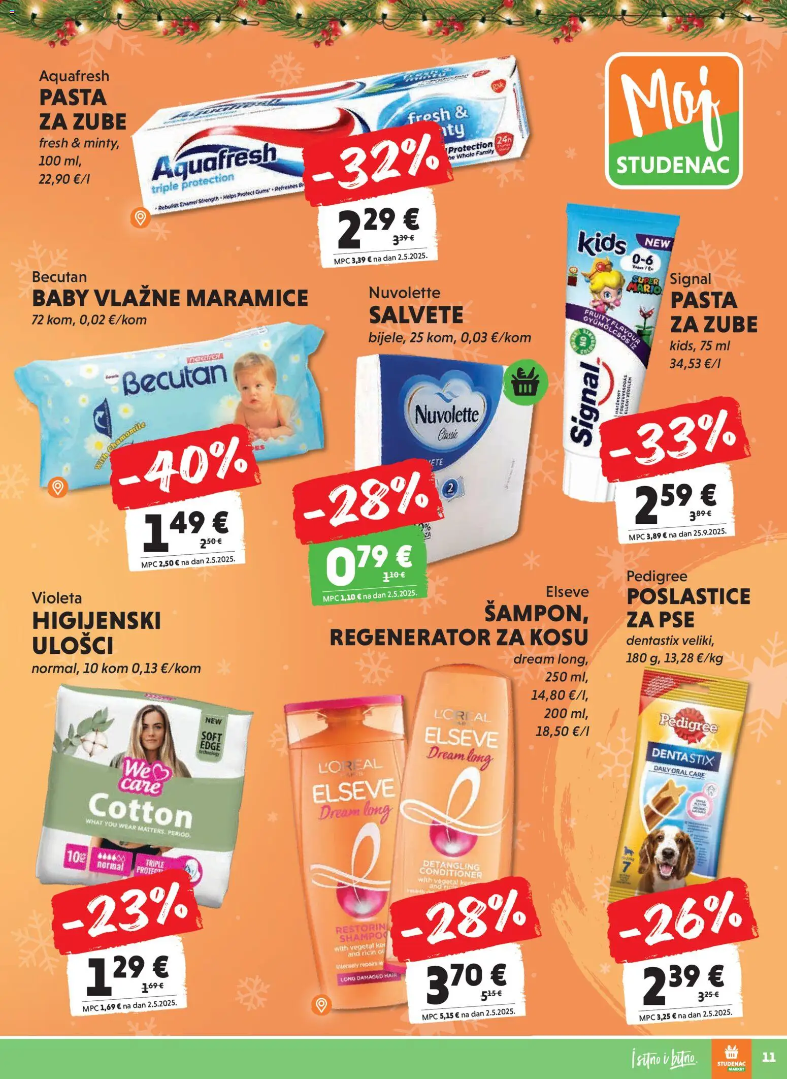 Studenac katalog | vrijedi od 26.12.2025 | Stranica: 11 | Proizvodi: Higijenski ulošci, Pasta za zube, Pasta, Violeta