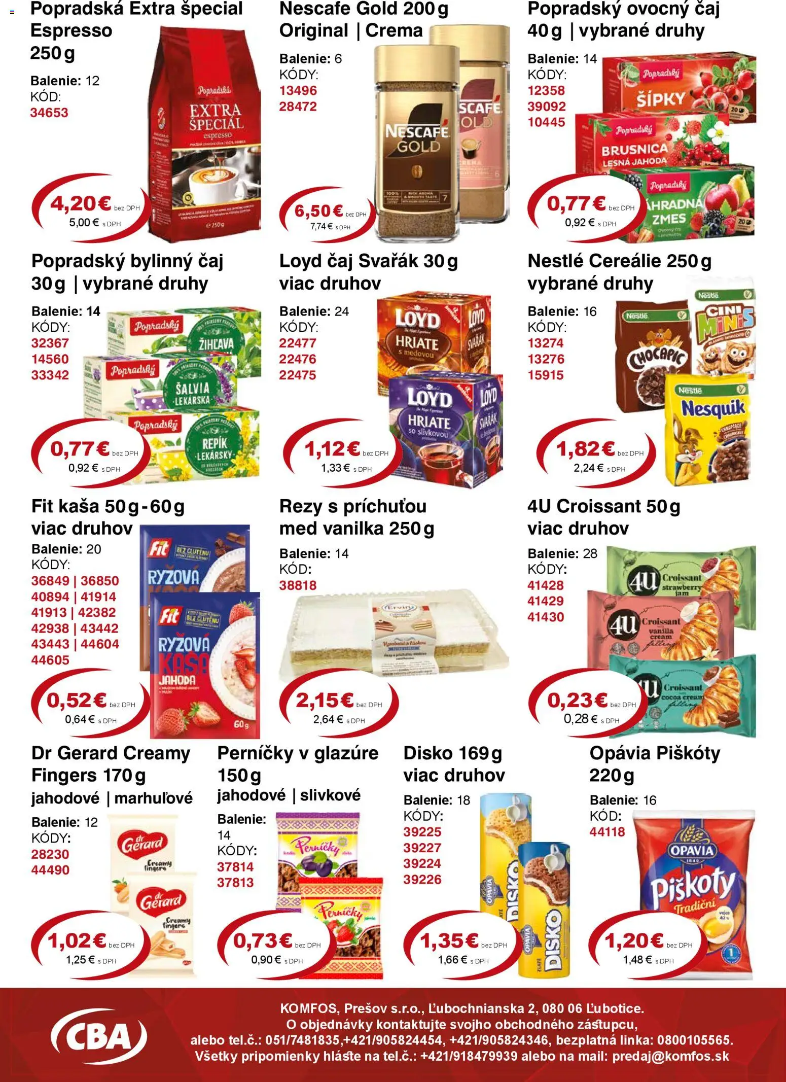 Nové CBA Komfos akcie – leták je platný od 20.02.2026 | Strana: 7 | Produkty: Croissant, Čaj, Med, Nescafé Gold