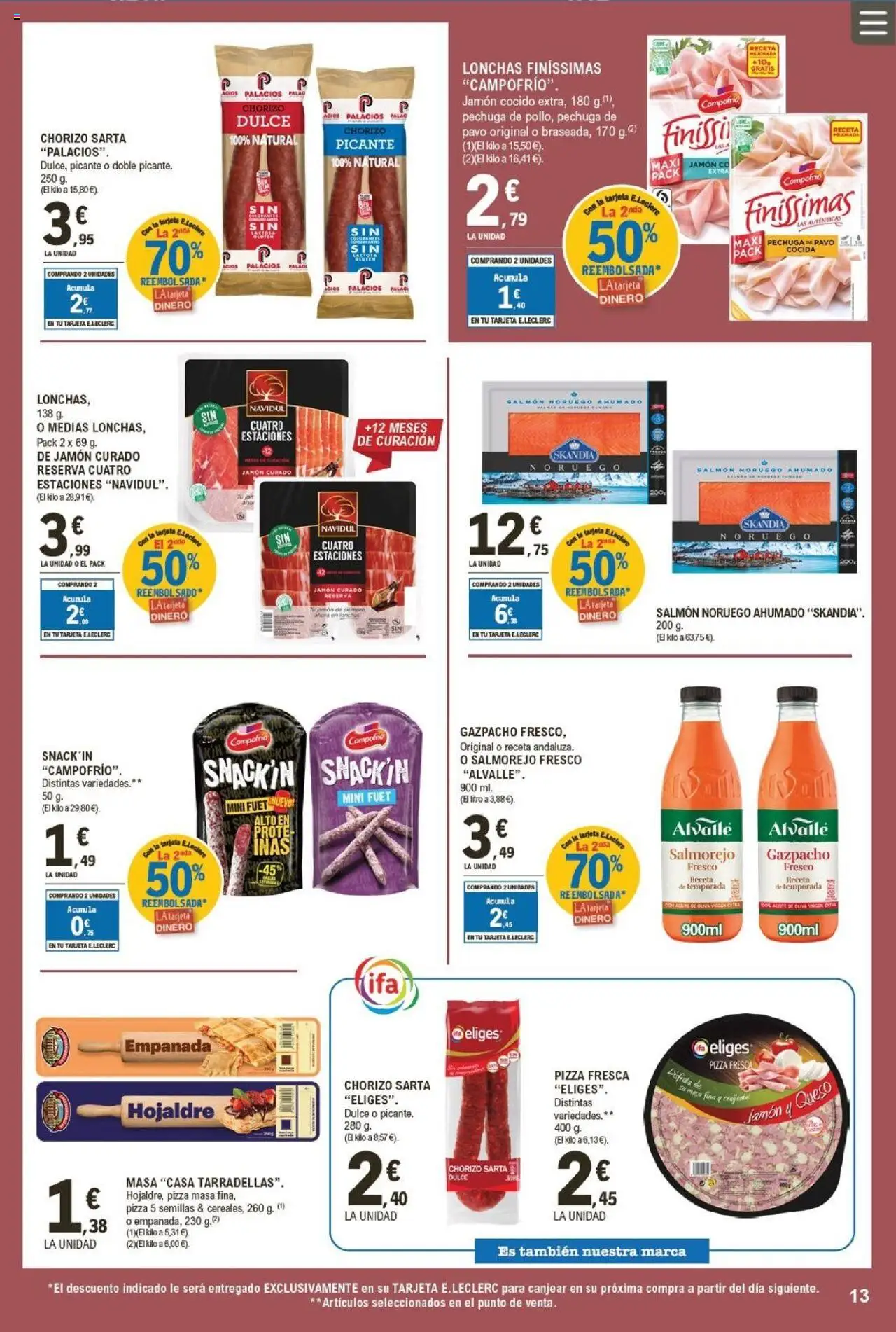 E.Leclerc folleto │ válido desde el 10.09.2025 | Página: 13 | Productos: Medias, Queso, Jamón, Gazpacho