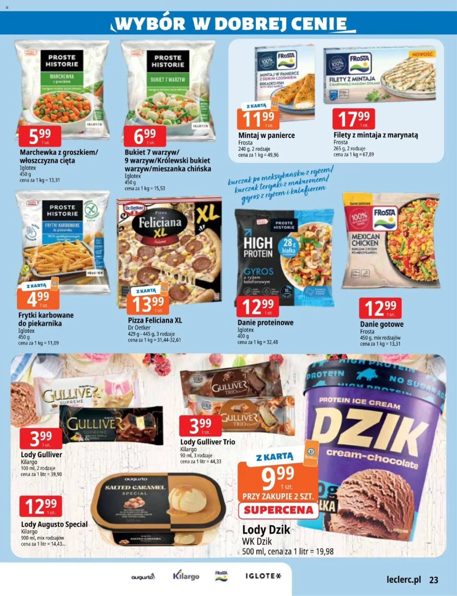 E.Leclerc gazetka - Zielona Góra od 03.03.2026 | Strona: 23 | Produkty: Mintaj, Frytki karbowane, Pizza, Lody