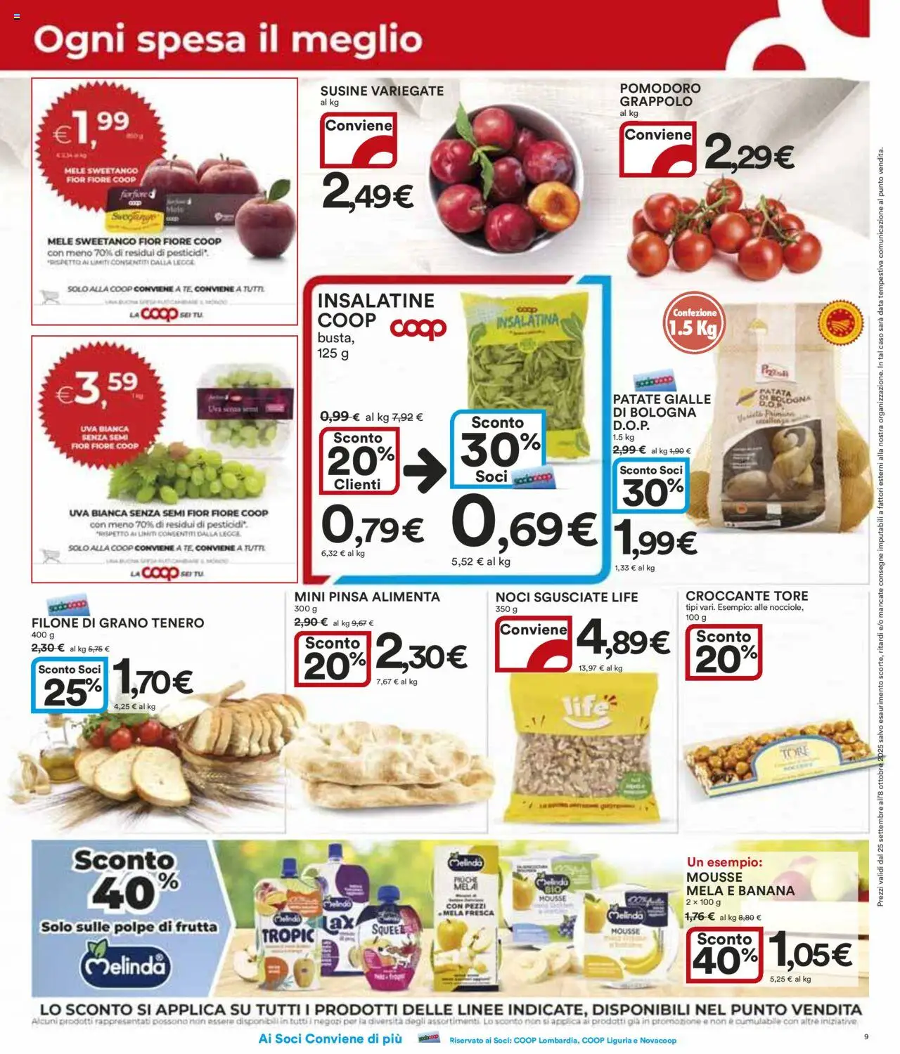 Volantino Ipercoop del 25.09.2025 | Pagina: 9 | Prodotti: Mele, Patate, Uva, Data