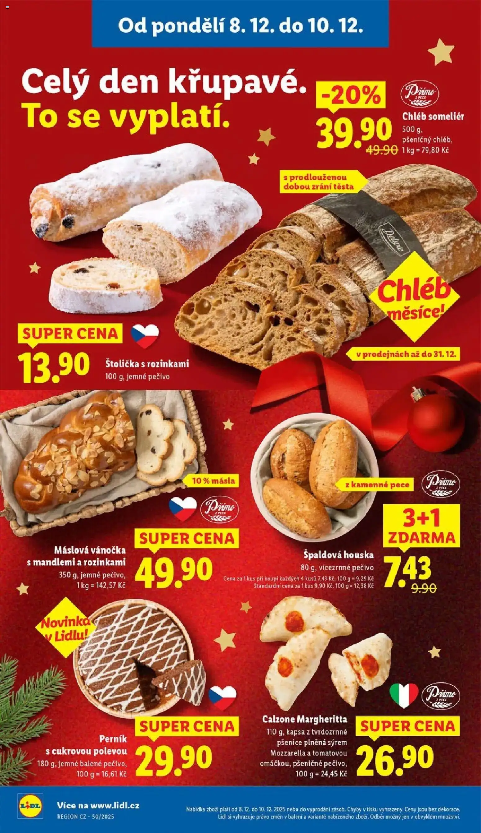 Lidl leták od 08.12.2025 | Strana: 10 | Produkty: Perník, Pečivo, Vánočka, Mozzarella