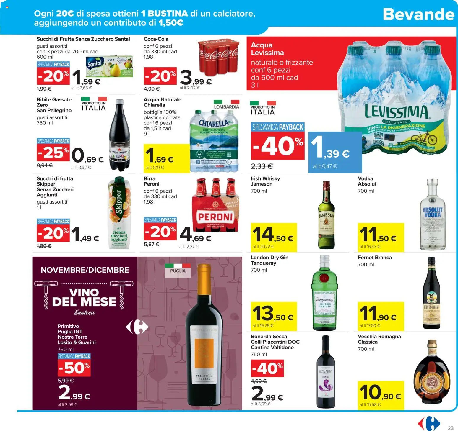 Volantino Carrefour del 17.11.2025 | Pagina: 23 | Prodotti: Birra, Frutta, Zucchero, Bibite