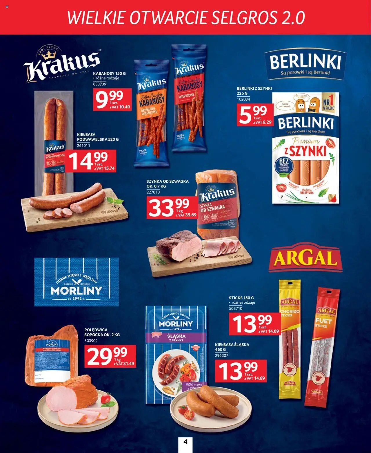 Selgros cash&carry Gazetka - Poznań markowe produkty od 09.10.2025 | Strona: 4 | Produkty: Mięso, Kabanosy, Szynka, Kiełbasa śląska