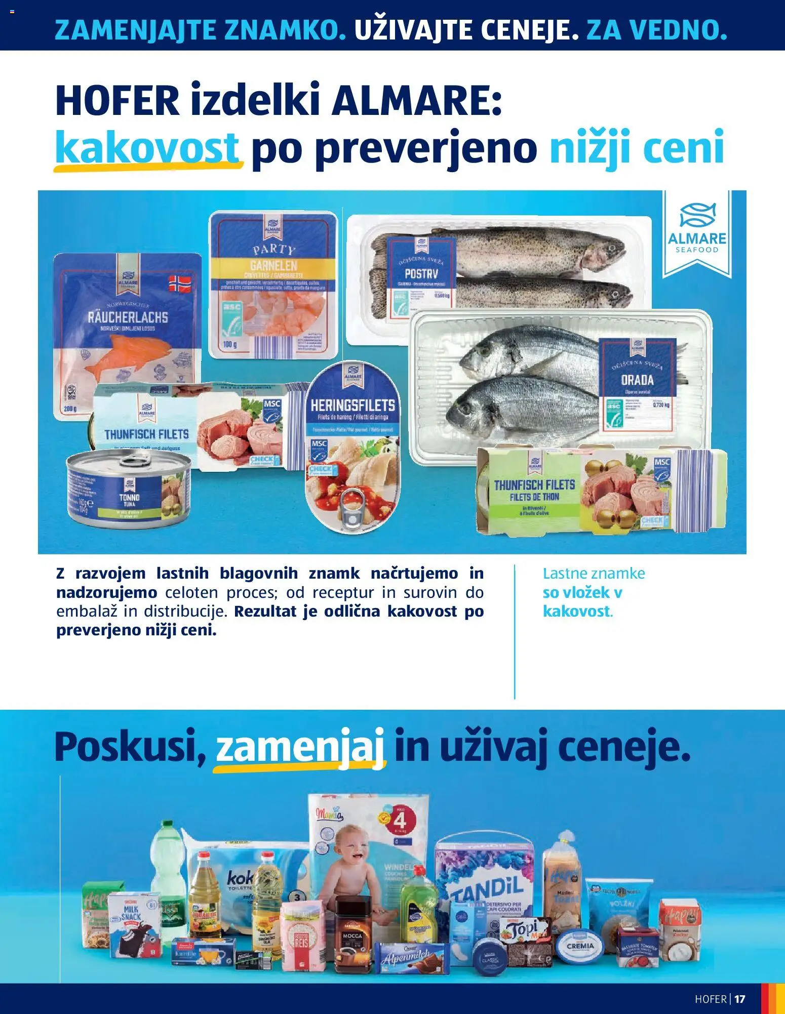 Novi Hofer katalog ponudbe – veljaven od 29.04.2026 | Stran: 17 | Izdelki: Postrv, Losos, Orada, Detergent