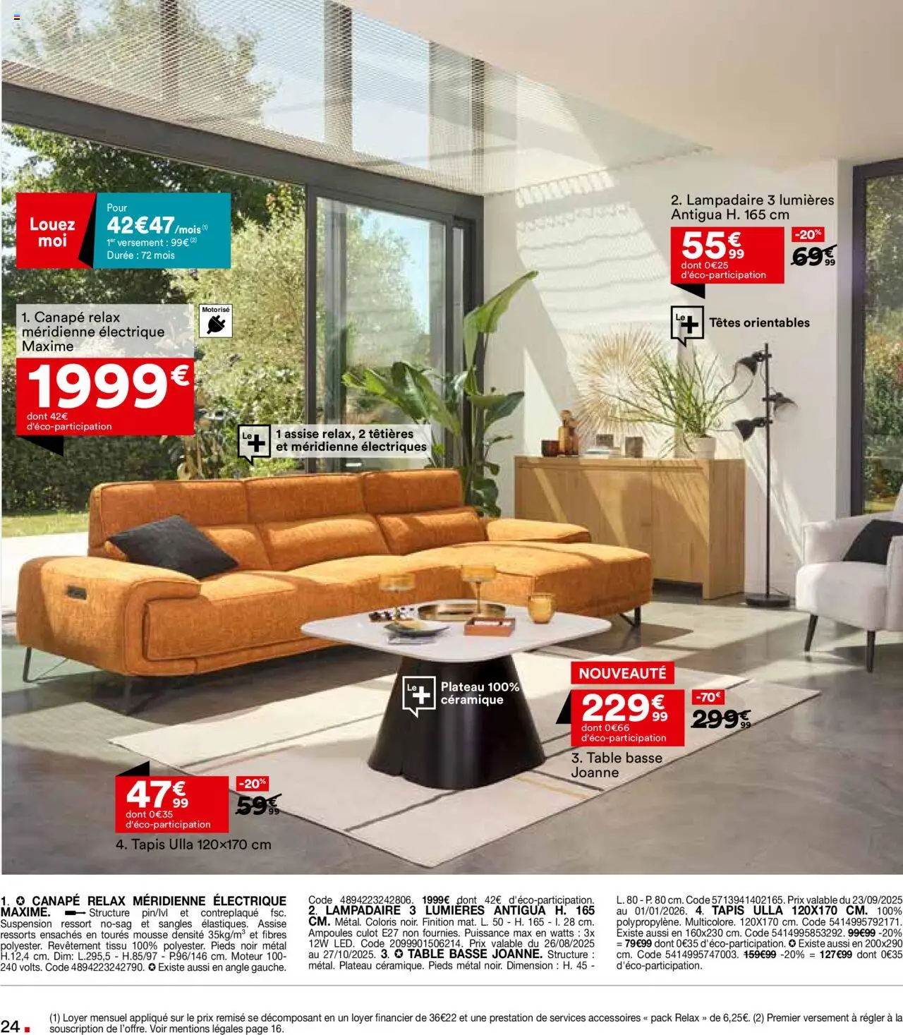 {H1} | Page: 24 | Produits: Lampadaire, Canapé, Table basse, Tapis