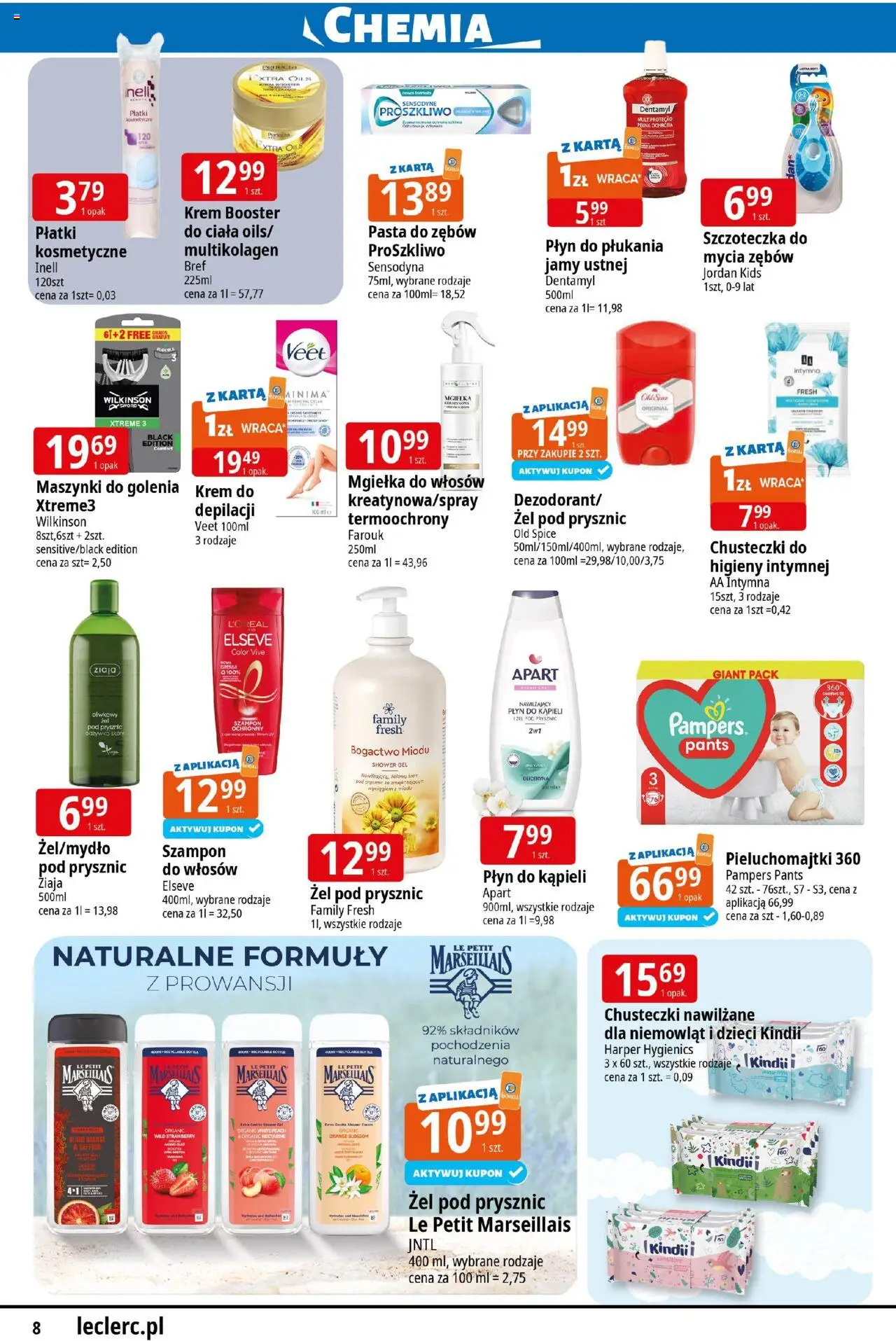 E.Leclerc Gazetka - Radom od 04.08.2025 | Strona: 8 | Produkty: Pampers, Płyn do kąpieli, Szampon, Odżywka