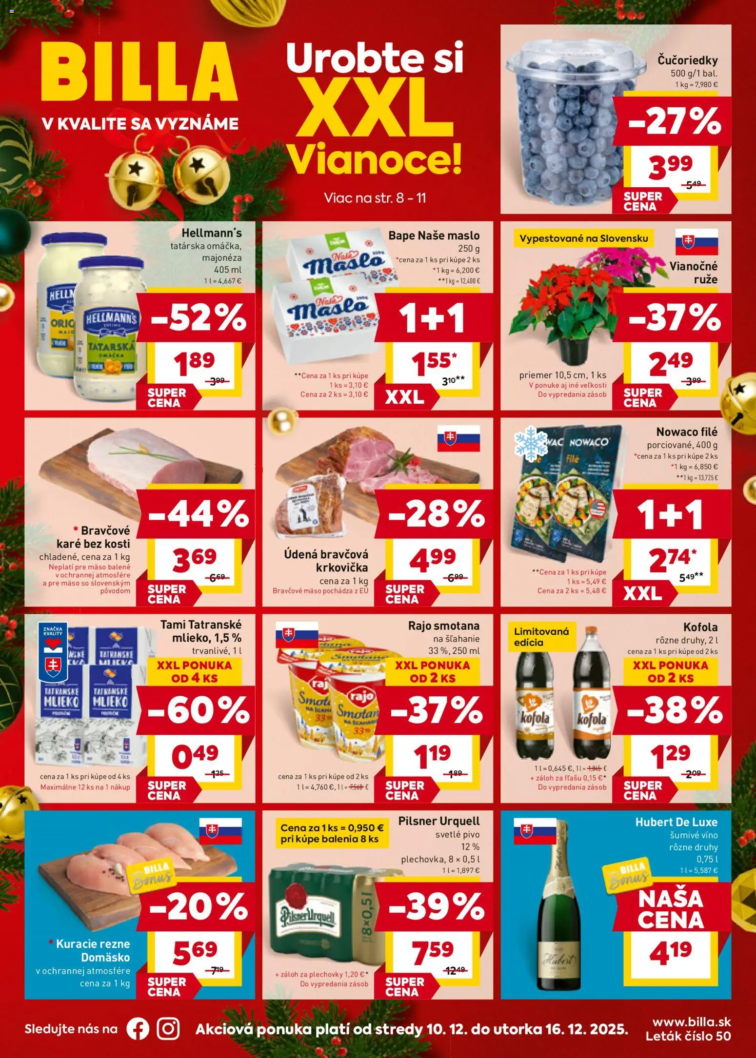 Nové Billa akcie – leták je platný od 10.12.2025 | Strana: 1 | Produkty: Maslo, Mlieko, Víno, Krkovička