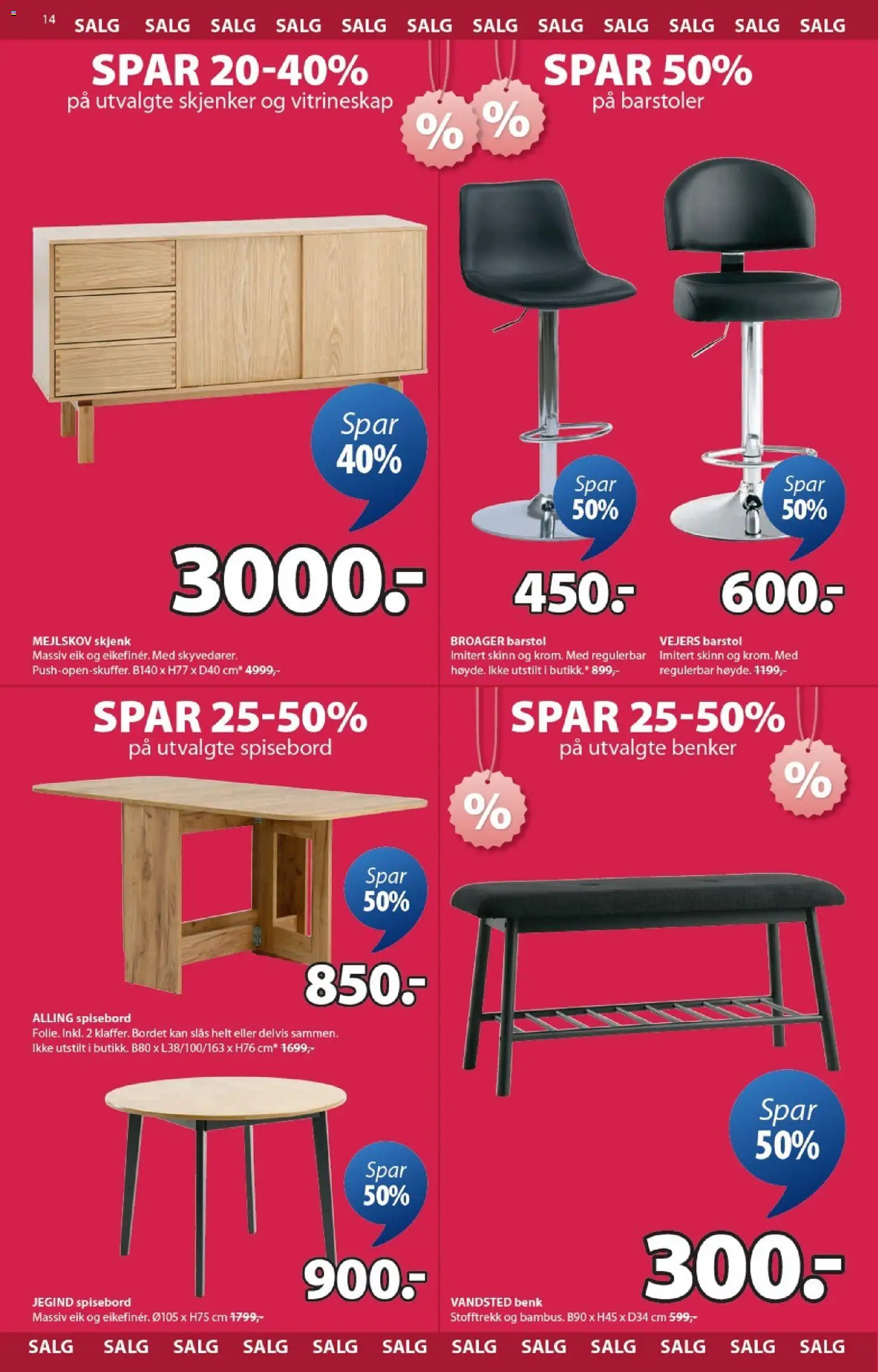 {H1} | Side: 14 | Produkter: Spisebord, Barstol, Benk, Vitrineskap