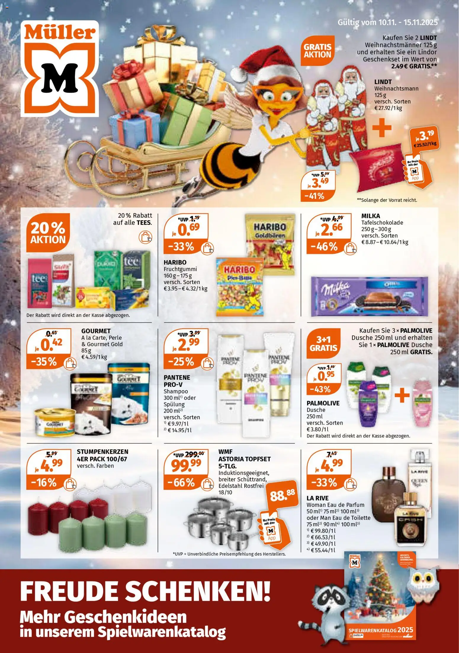 Müller Prospekt 	 – gültig ab 10.11.2025 | Seite: 1 | Produkte: Dusche, Milka, Shower Gel, Lindt
