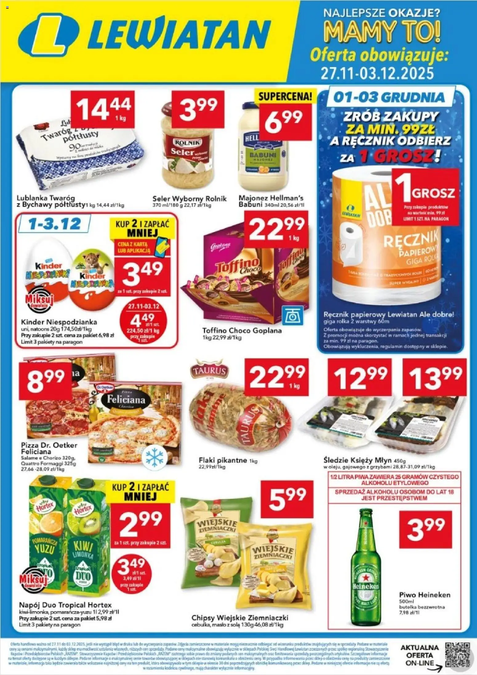 Lewiatan gazetka - Lublin od 27.11.2025 | Strona: 1 | Produkty: Masło, Pizza, Ręcznik papierowy, Heineken