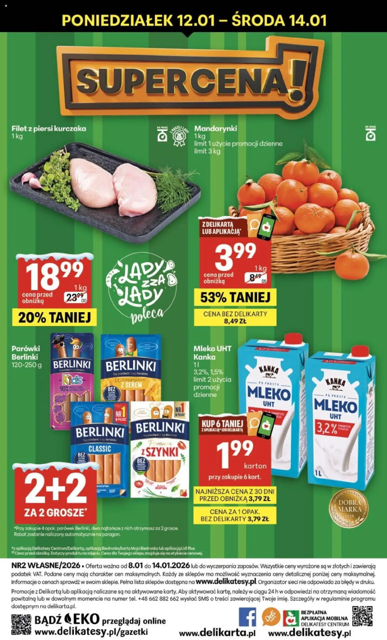 Delikatesy Centrum Gazetka - Sklepy Własne od 08.01.2026 | Strona: 40 | Produkty: Piersi, Parówki, Mleko, Mandarynki