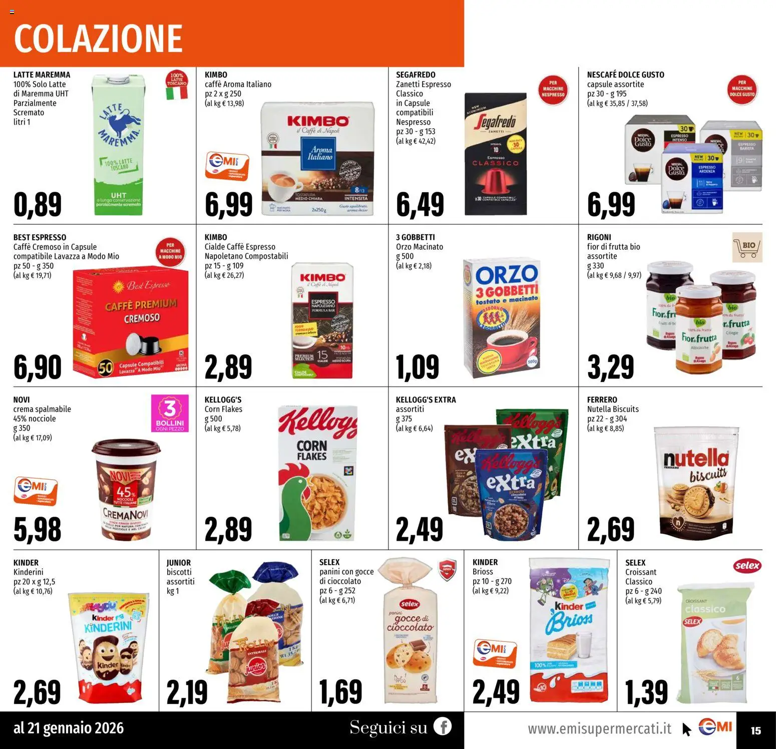 Volantino EMI del 08.01.2026 | Pagina: 15 | Prodotti: Caffè, Biscotti, Latte, Albicocche