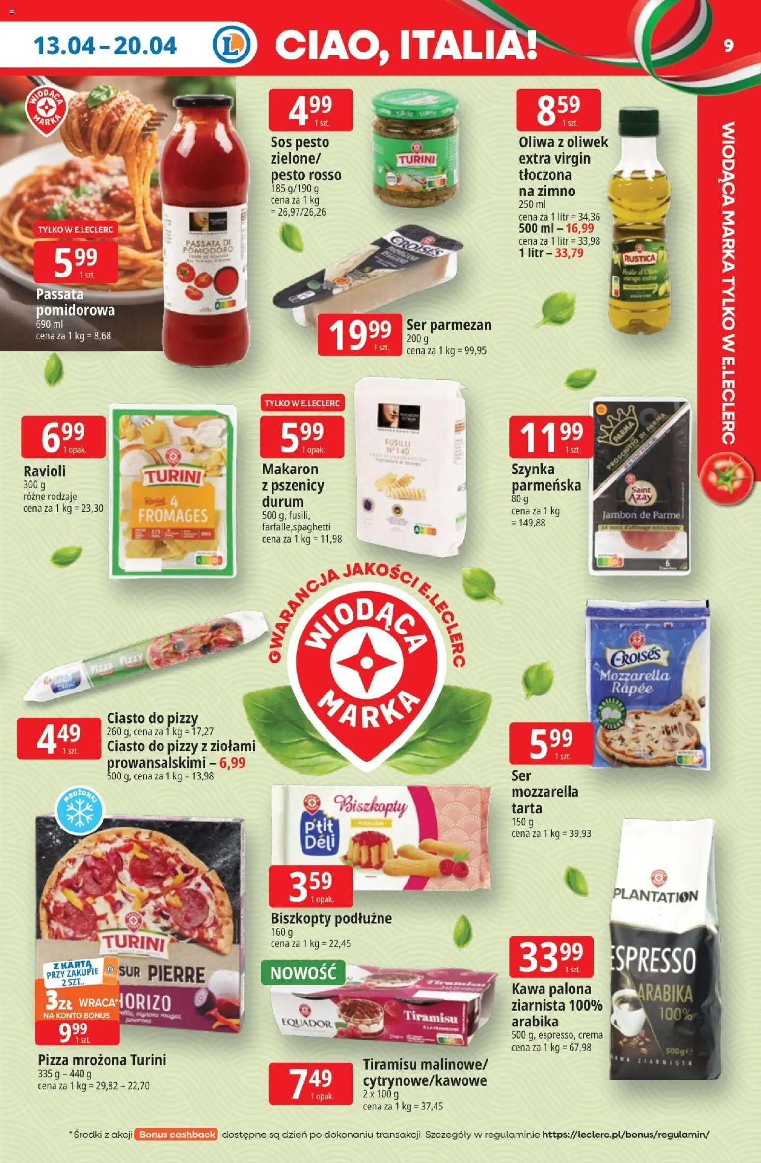 E.Leclerc gazetka - Wrocław od 13.04.2026 | Strona: 9 | Produkty: Passata pomidorowa, Sos pesto, Mozzarella, Sos