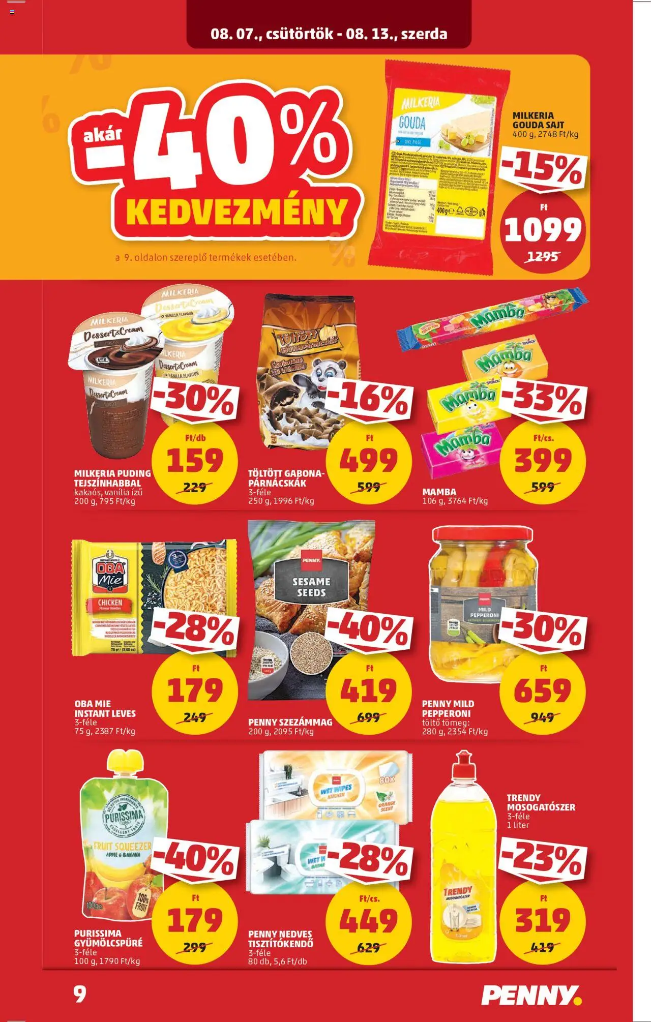 PENNY akciós ujság - amely érvényes a következő dátumtól: 07.08.2025 | Oldal: 13 | Termékek: Sajt, Szezámmag, Tisztítókendő, Mosogatószer