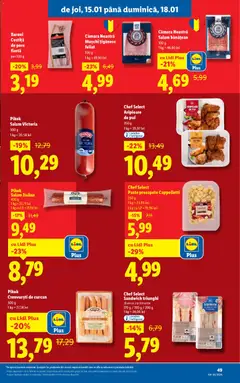 Ofertele Lidl valabile de la 12.01.2026 | Pagină: 49 | Produse: Hacıyatmaz Kedi Oyuncağı, Crenvurști, Salam, Paste