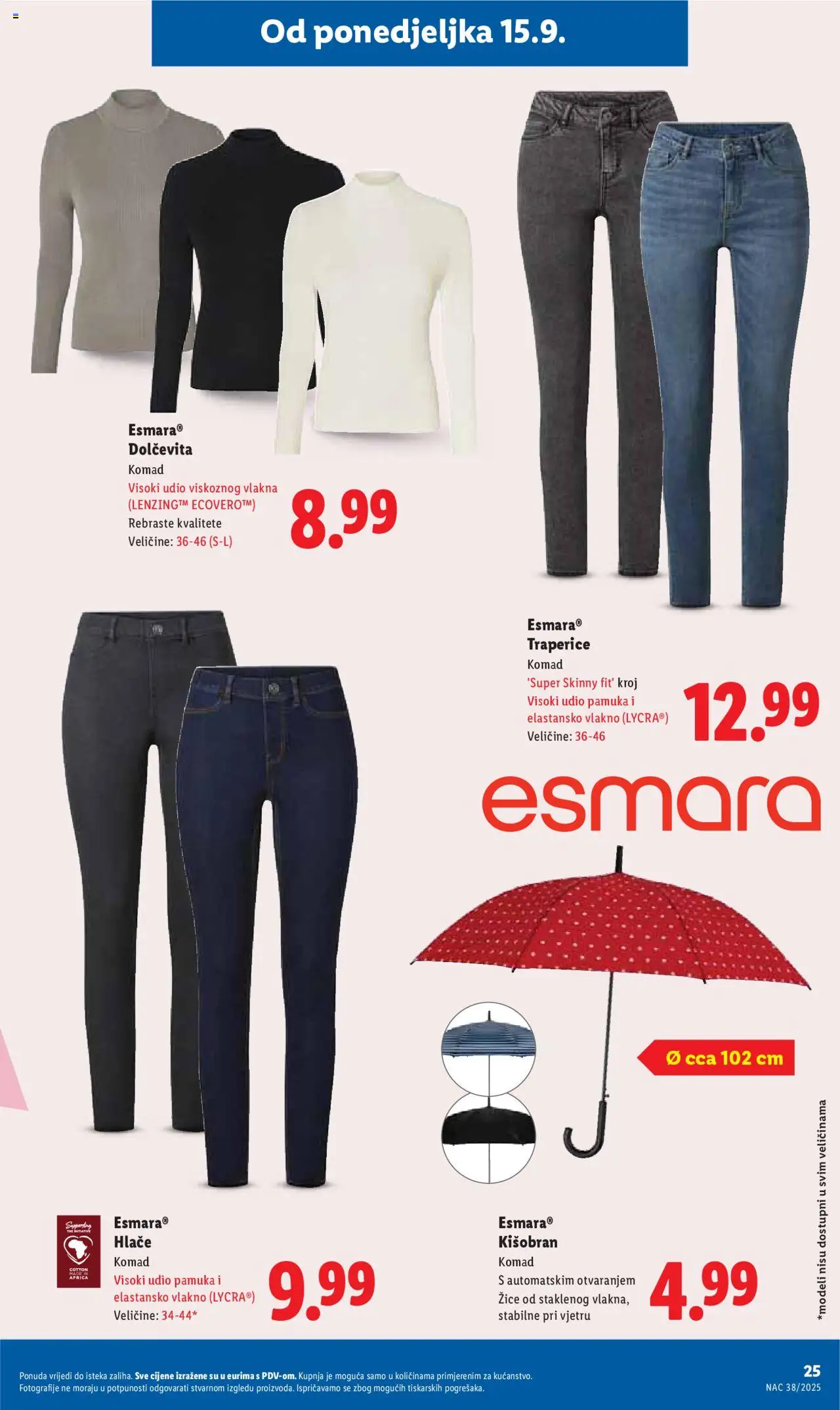 Lidl katalog | vrijedi od 15.09.2025 | Stranica: 25 | Proizvodi: Hlače, Kišobran, Traperice