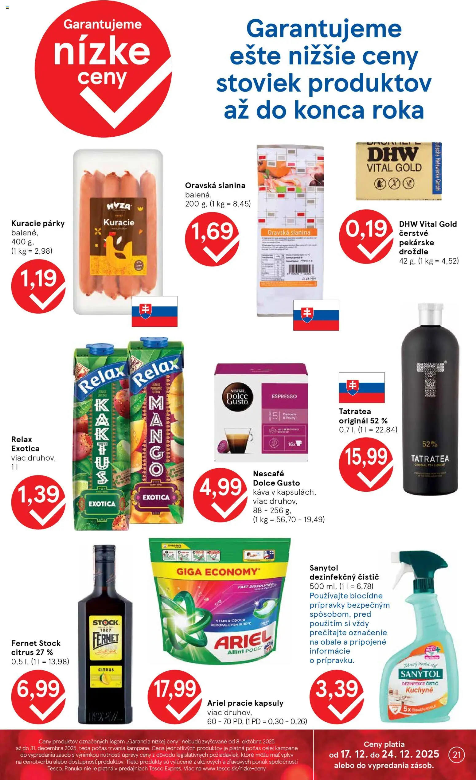 Nové Tesco akcie – leták je platný od 17.12.2025 | Strana: 21 | Produkty: Dolce Gusto, Ariel, Fernet