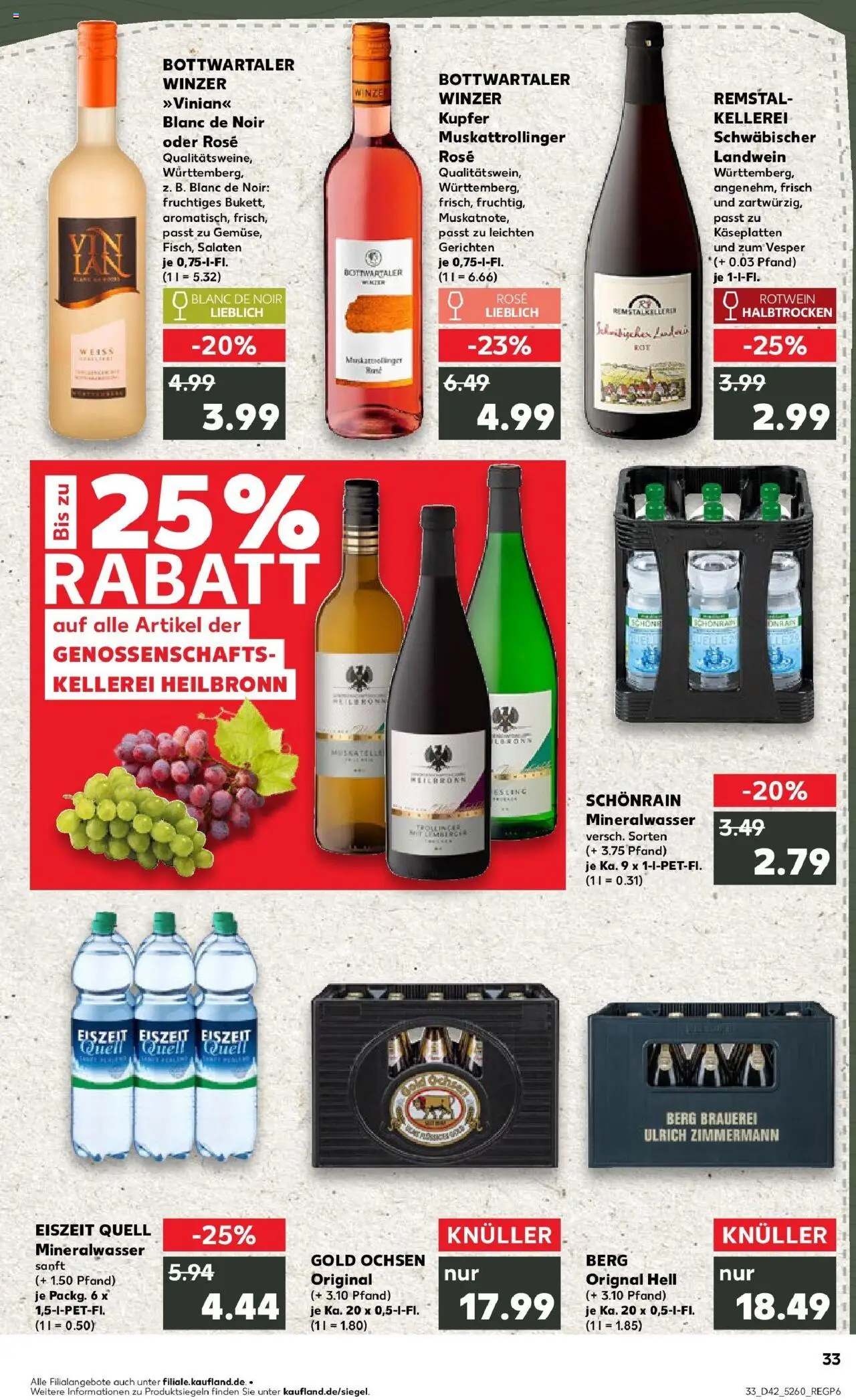 Kaufland prospekt Laupheim	 – gültig ab 19.10.2025 | Seite: 33 | Produkte: Rotwein, Mineralwasser