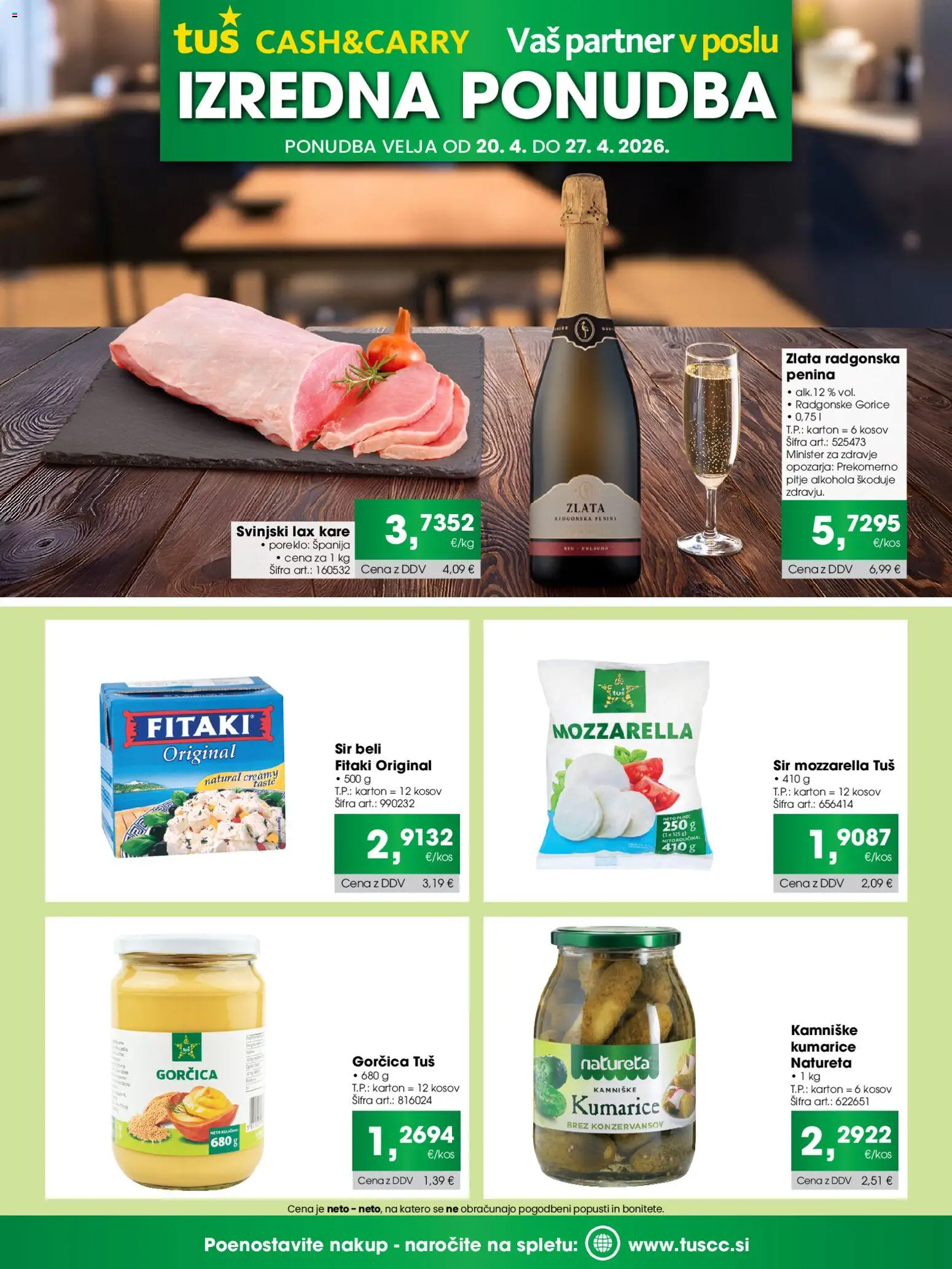 Novi Tuš katalog ponudbe – veljaven od 20.04.2026 | Stran: 1 | Izdelki: Gorčica, Penina, Sir, Kumarice