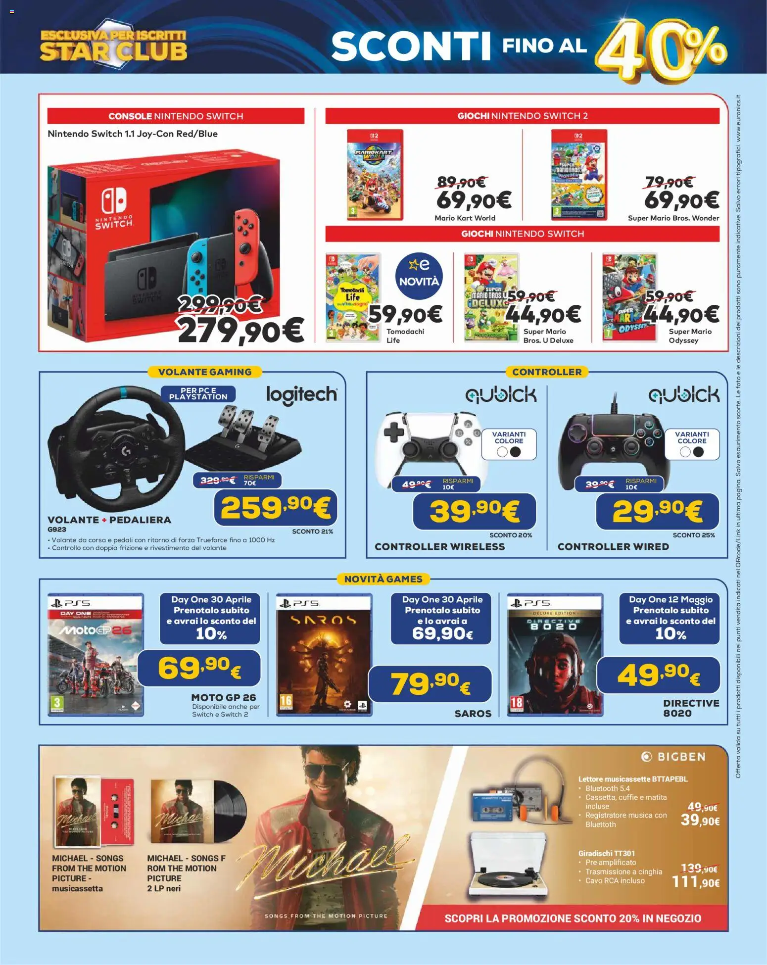 Volantino Euronics del 23.04.2026 | Pagina: 21 | Prodotti: The, Cuffie, Cavo, Playstation