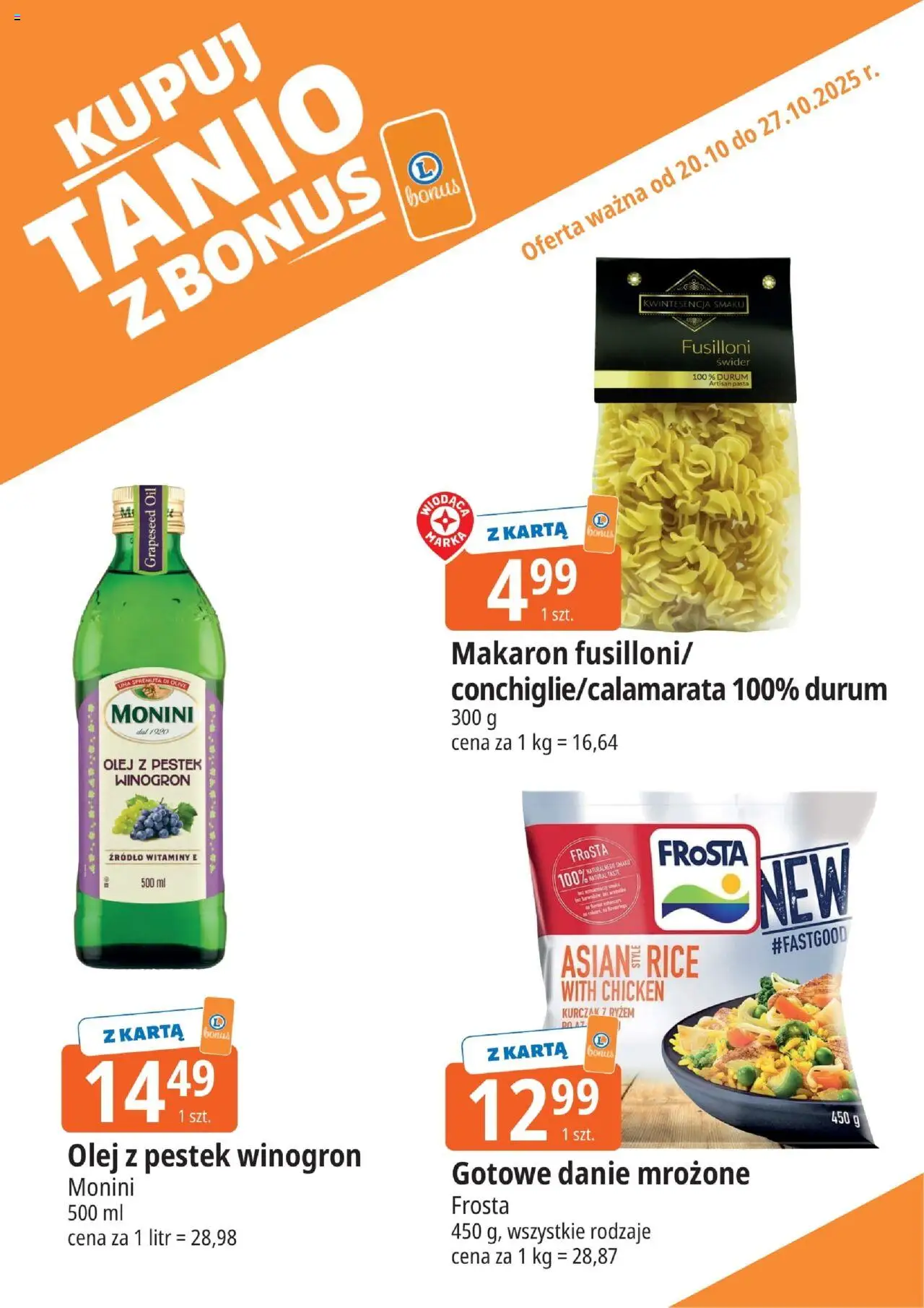 E.Leclerc Gazetka - Radom kupony dodatkowe od 20.10.2025 | Strona: 9 | Produkty: Karta, Kurczak, Olej z pestek winogron, Makaron