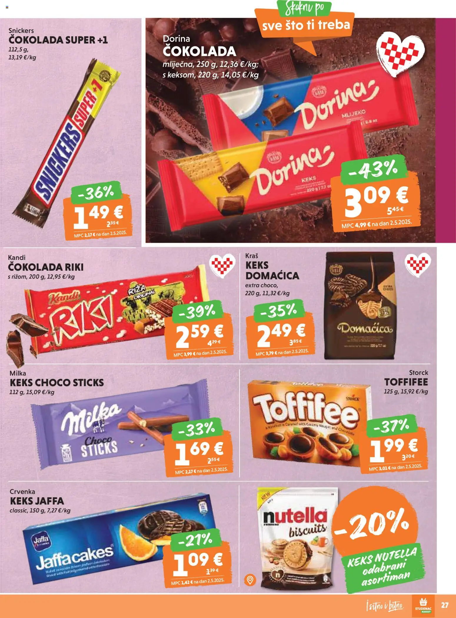 Studenac katalog | vrijedi od 19.11.2025 | Stranica: 25 | Proizvodi: Dorina, Snickers, Čokolada, Riža