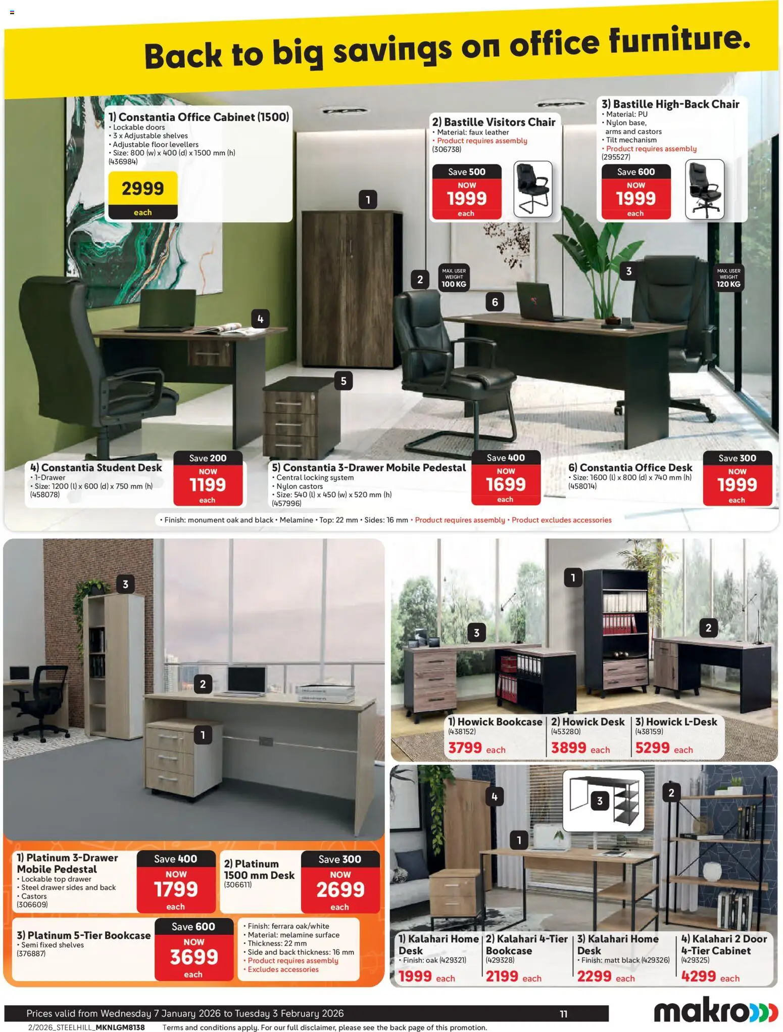 New Makro catalogue – valid from 07.01.2026 | Page: 11 | Products: Desk, Pedestal, Bookcase, Chair