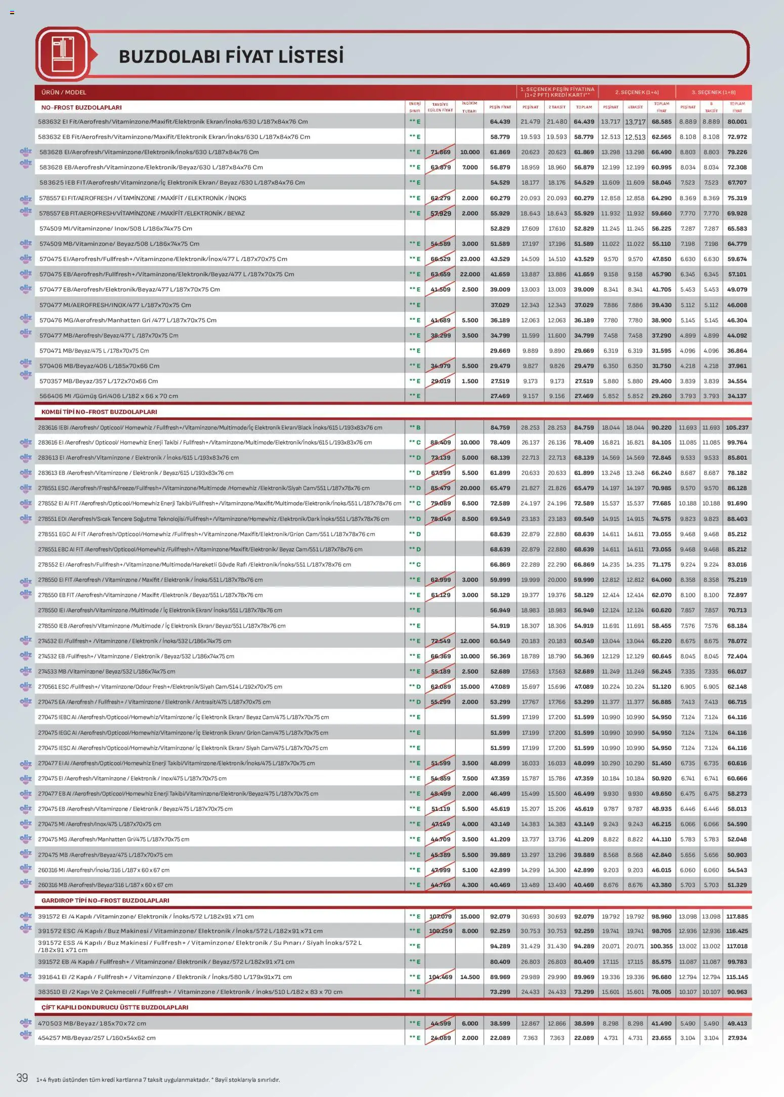 Arçelik Katalog - 01.04.2026 tarihinden itibaren geçerlidir | Sayfa: 39