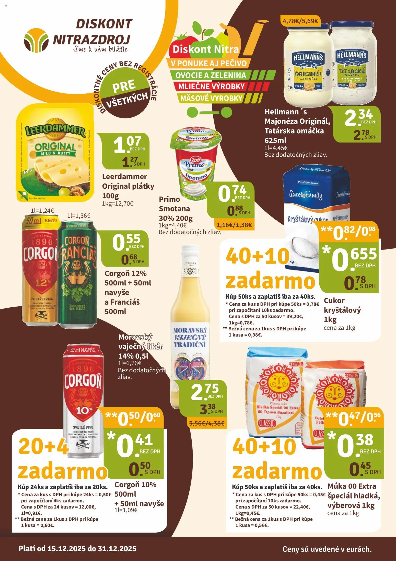 Nové Nitrazdroj akcie – leták je platný od 15.12.2025 | Strana: 1 | Produkty: Smotana, Cukor, Múka, Ovocie