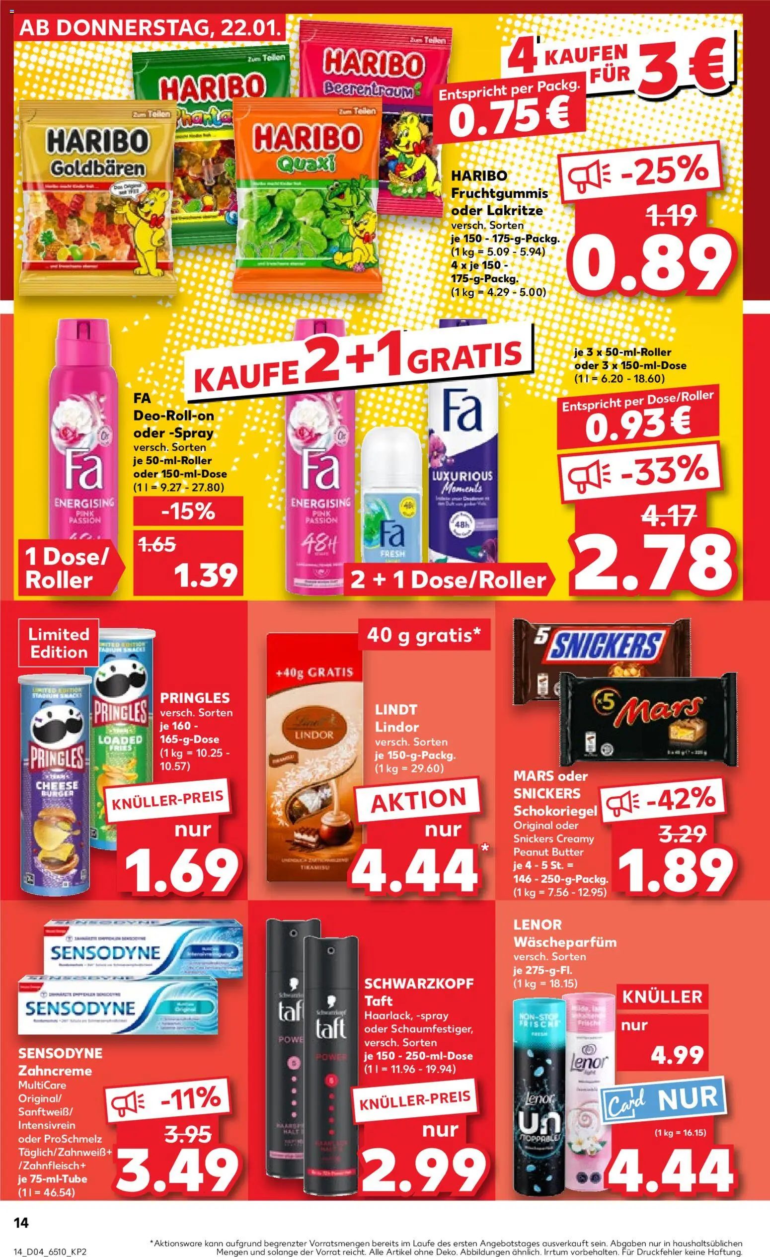Kaufland prospekt Bremen	 – gültig ab 25.01.2026 | Seite: 14 | Produkte: Lenor, Haribo, Deodorant, Lindt