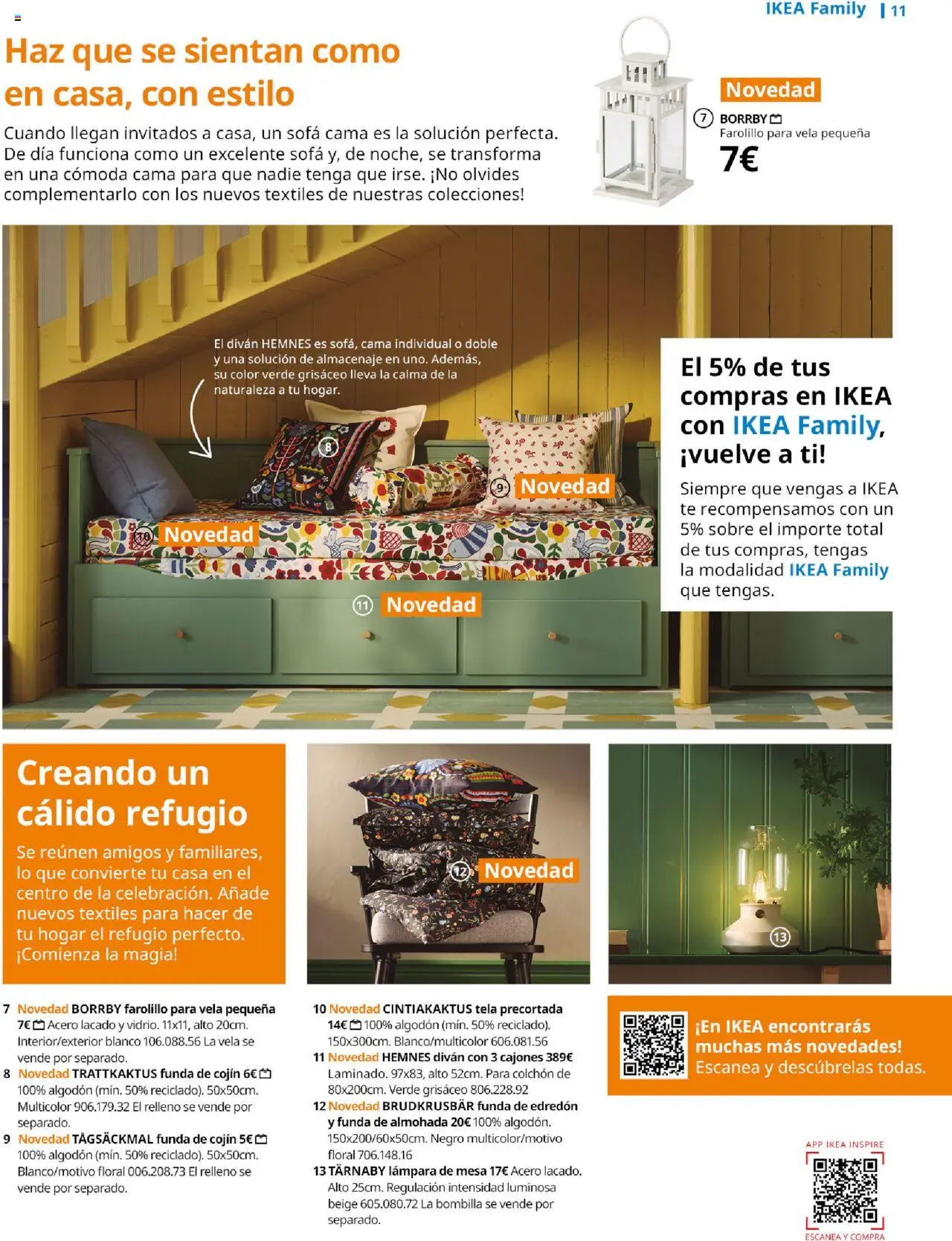 Catálogo IKEA Family │ válido desde el 01.10.2025 | Página: 11 | Productos: Edredón, Bombilla, Sofá, Lámpara