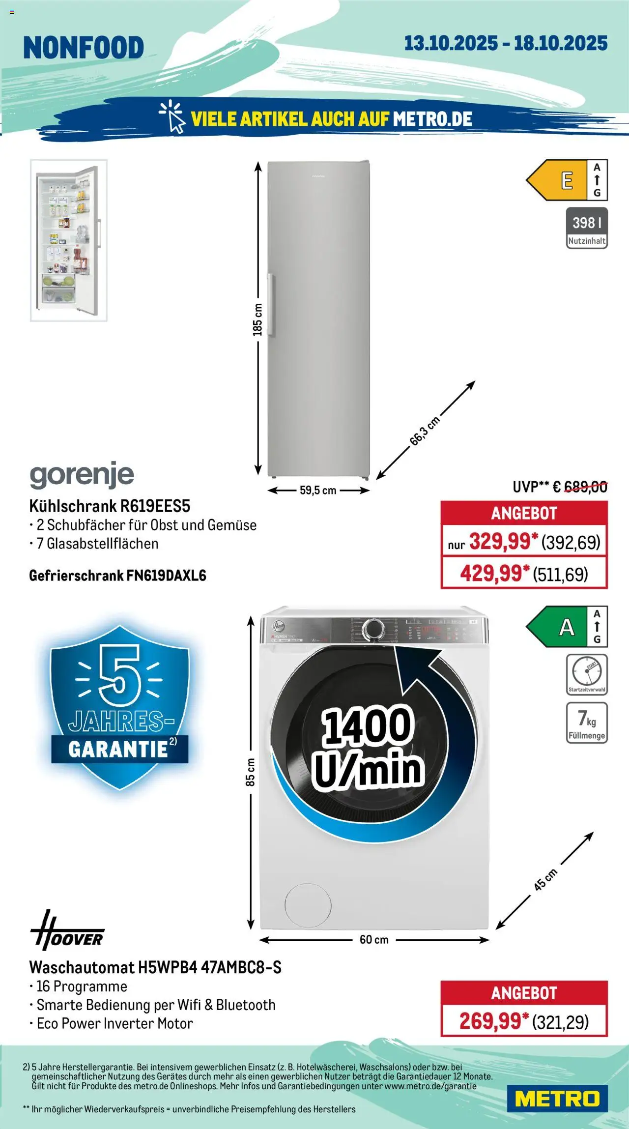 Metro Prospekt 	 – gültig ab 13.10.2025 | Seite: 19 | Produkte: Gorenje, Gefrierschrank, Gemüse, Obst