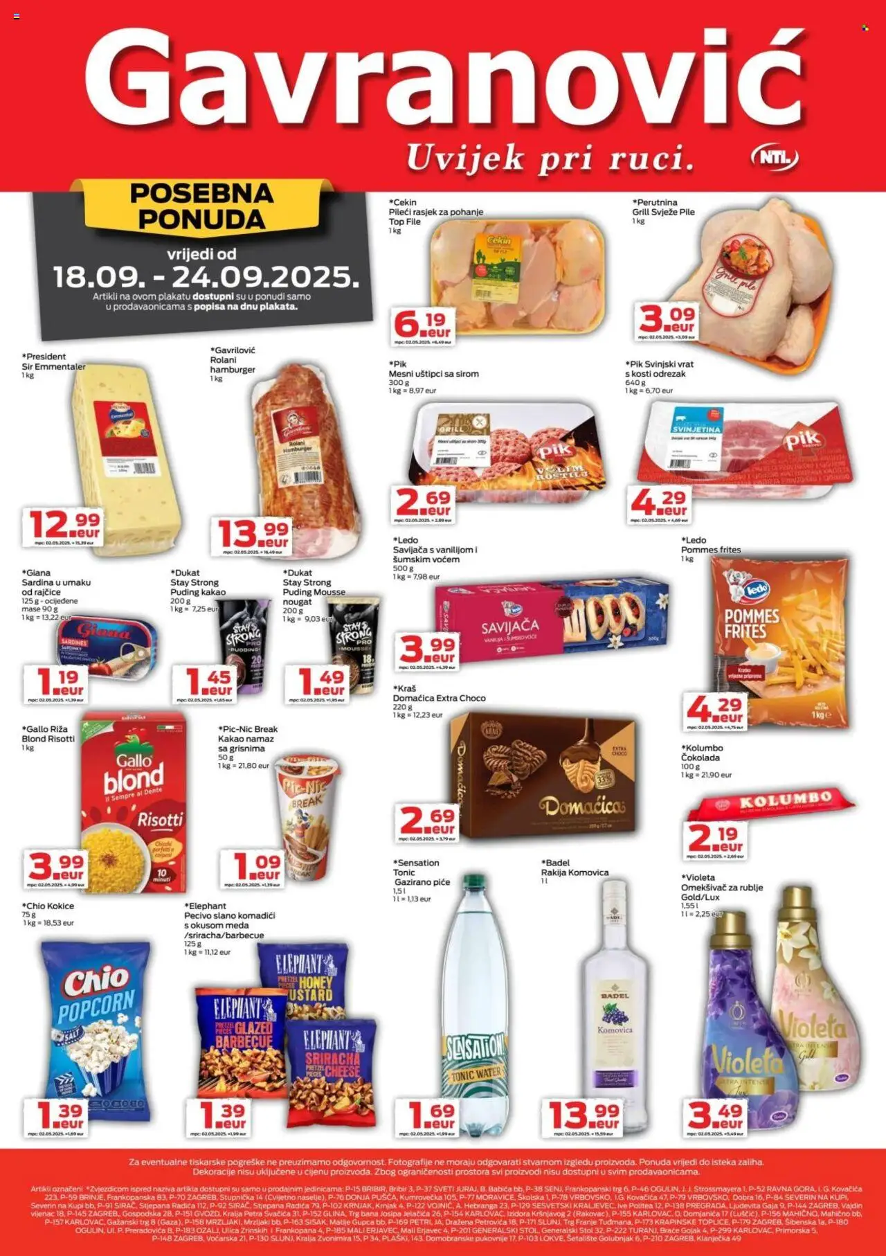 Gavranović katalog | vrijedi od 18.09.2025 | Stranica: 1 | Proizvodi: Čokolada, Tonic, Kakao, Violeta