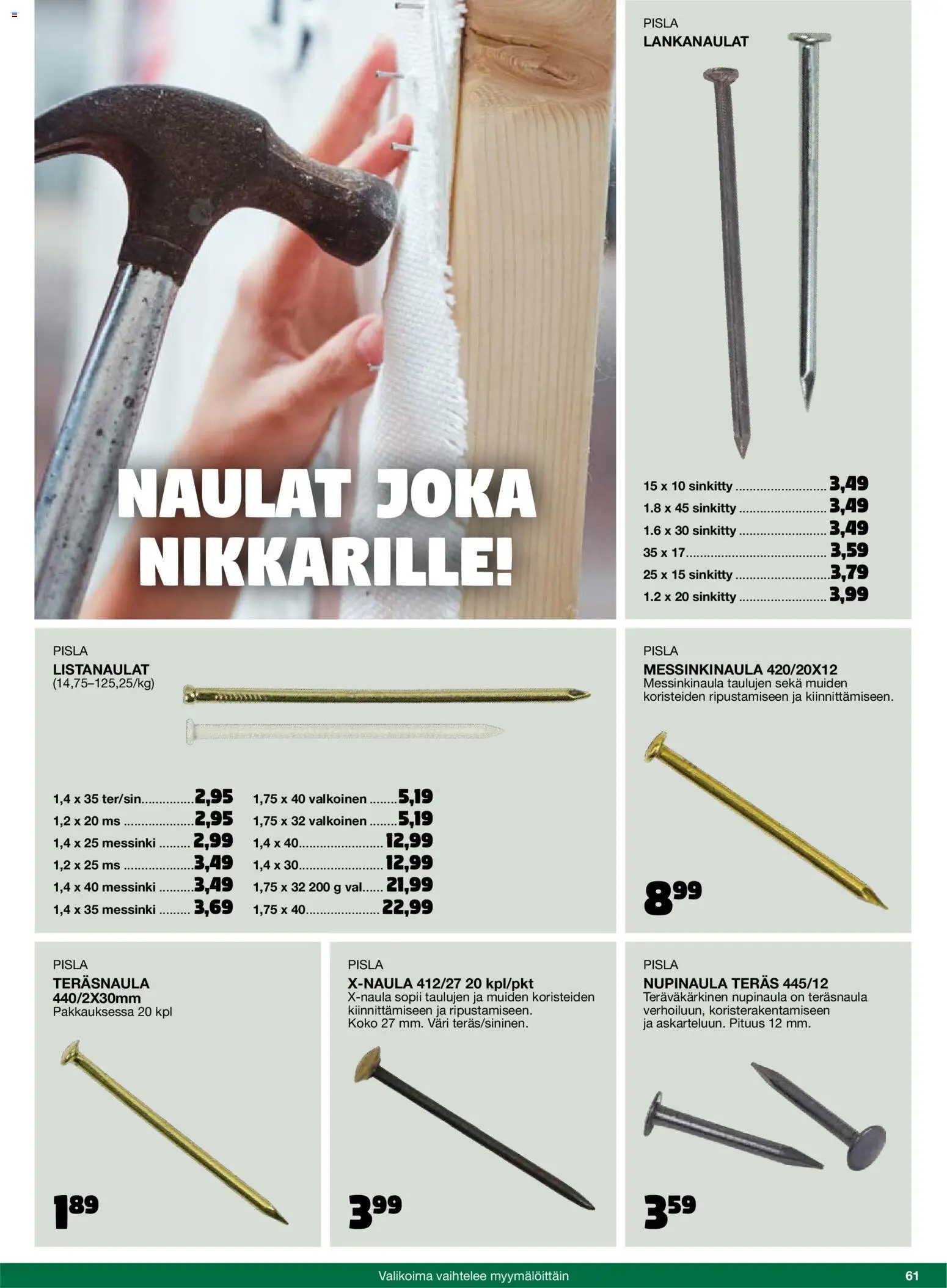 Tokmanni - 2025 Työkalukuvasto – voimassa 01.11.2025 alkaen | Sivu: 61 | Tuotteet: Naulat
