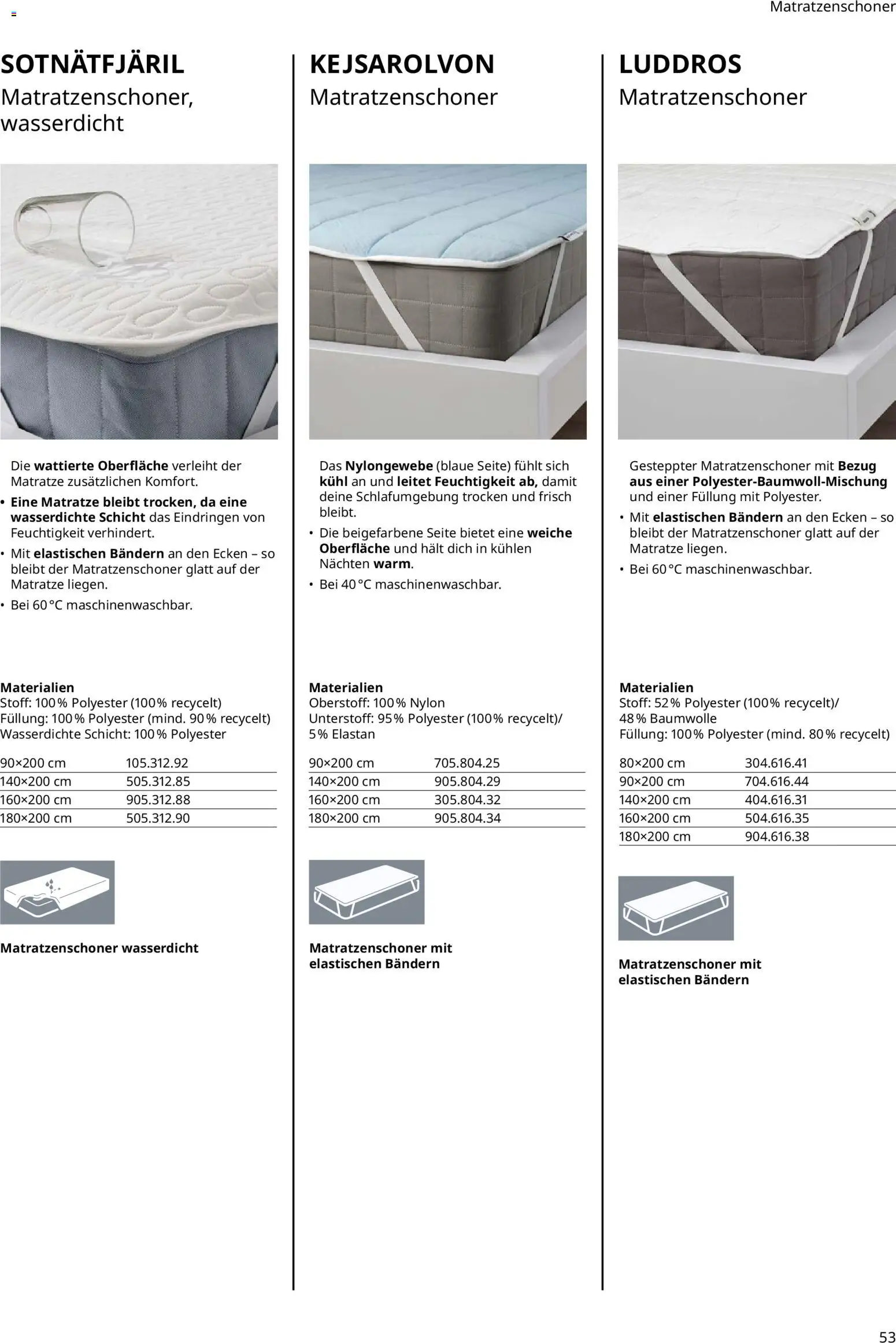 Ikea Prospekt  Schlafkomfort	 – gültig ab 30.09.2025 | Seite: 53 | Produkte: Matratze, Matratzenschoner