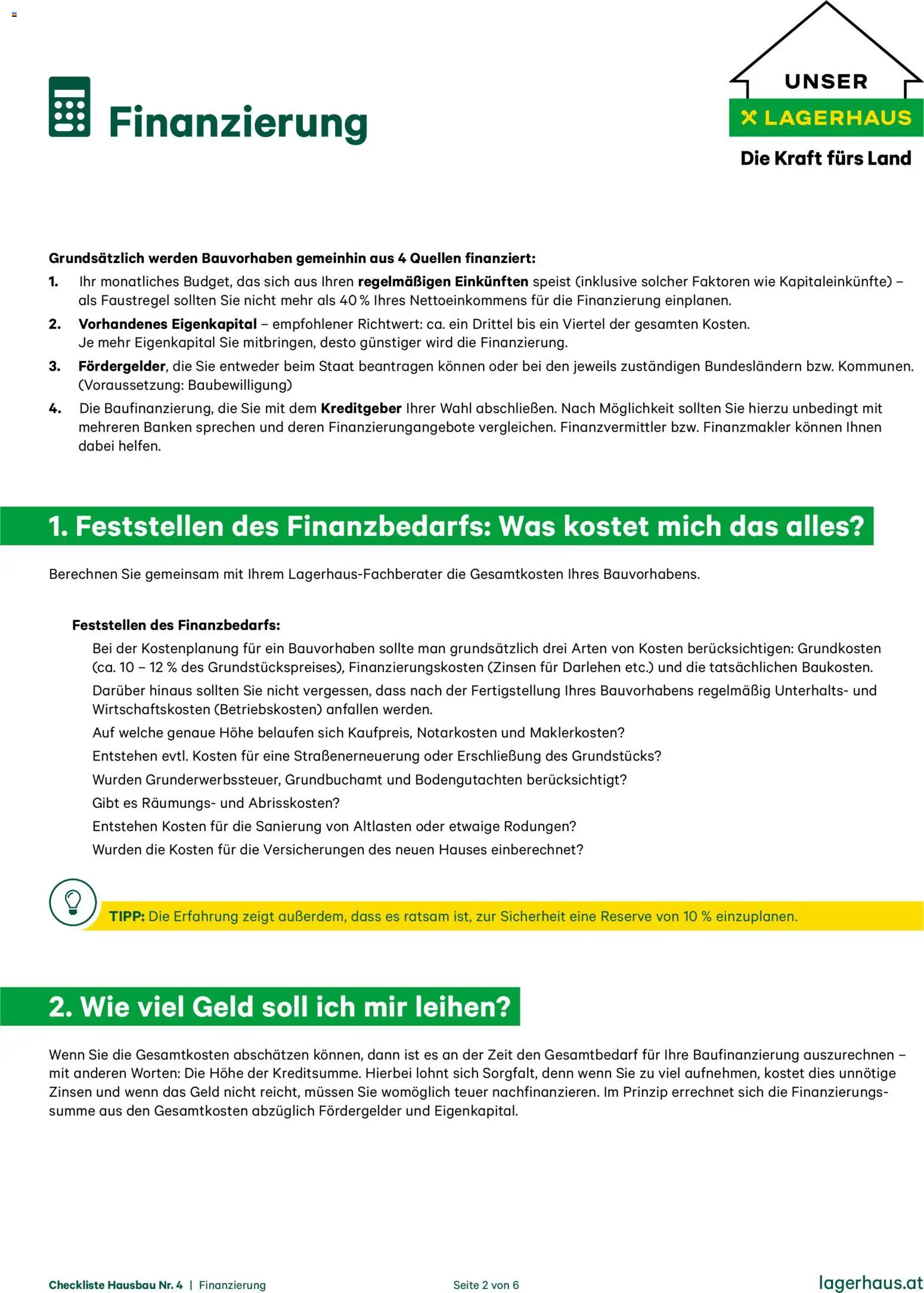 Lagerhaus Checkliste Zur Finanzierung gültig ab 12.11.2025 | Seite: 2