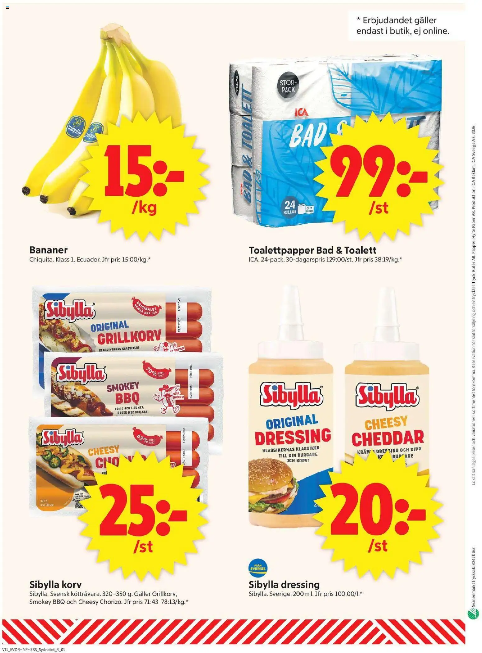 ICA Supermarket reklamblad aktuell från 09.03.2026 | Sida: 10 | Produkter: Toalettpapper, Grillkorv, Bananer, Papper
